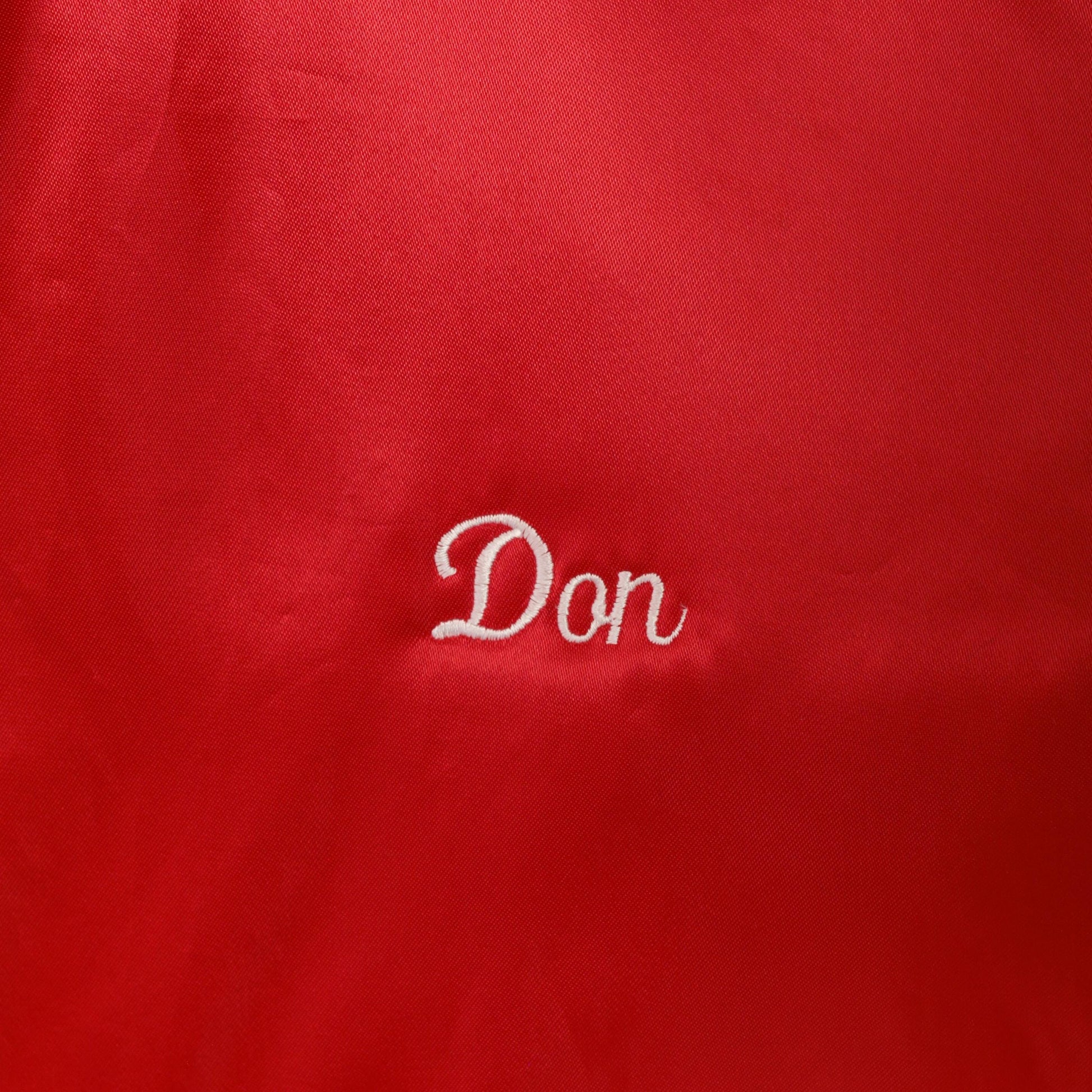 80s Red Satin Bomber Jacket Eagle Embroidered Snap Button Quilted Lining Plus Size 3XL