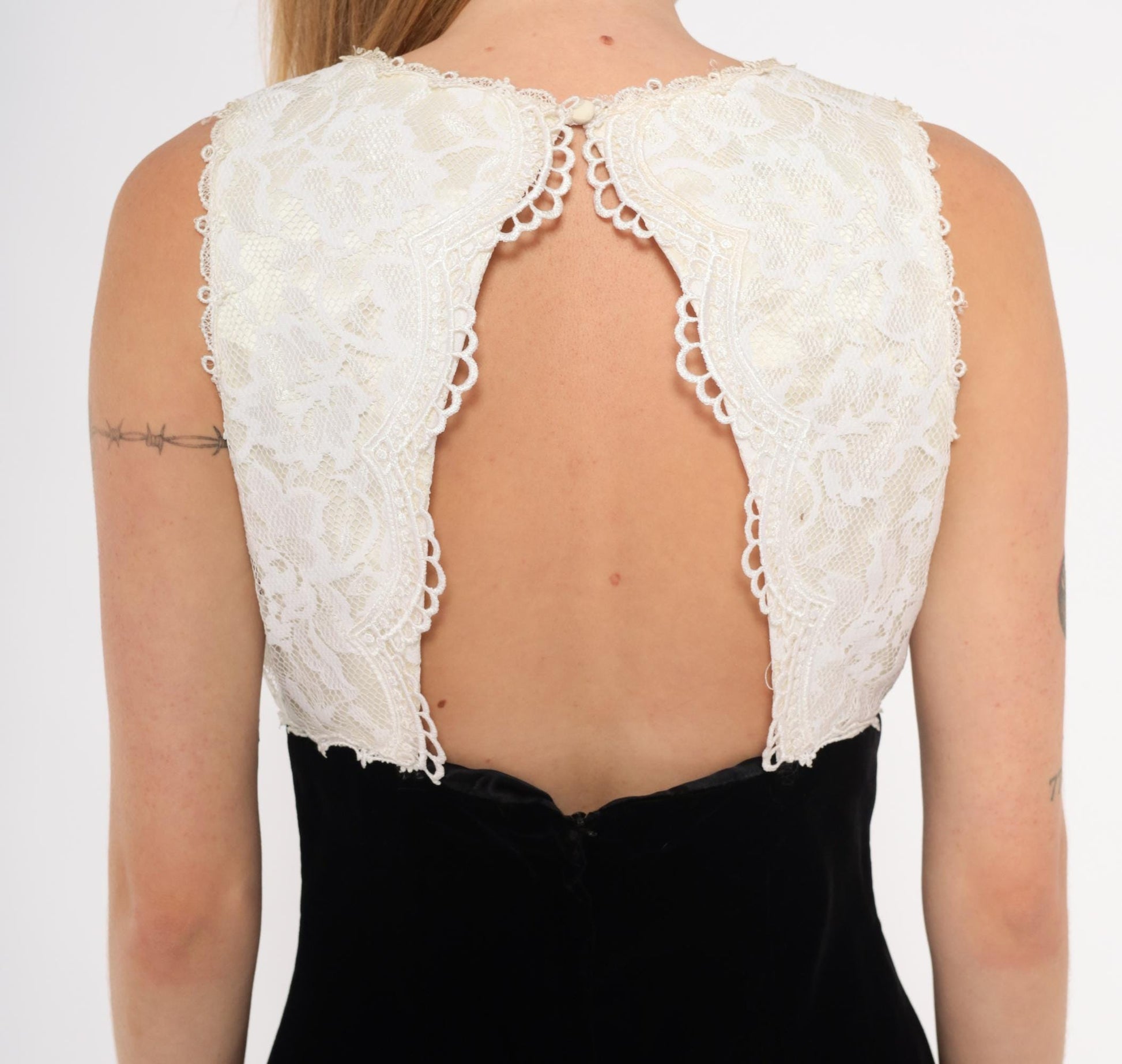 Gunne Sax Jessica McClintock Velvet Lace Mini Dress Open Back Black Cream Medium