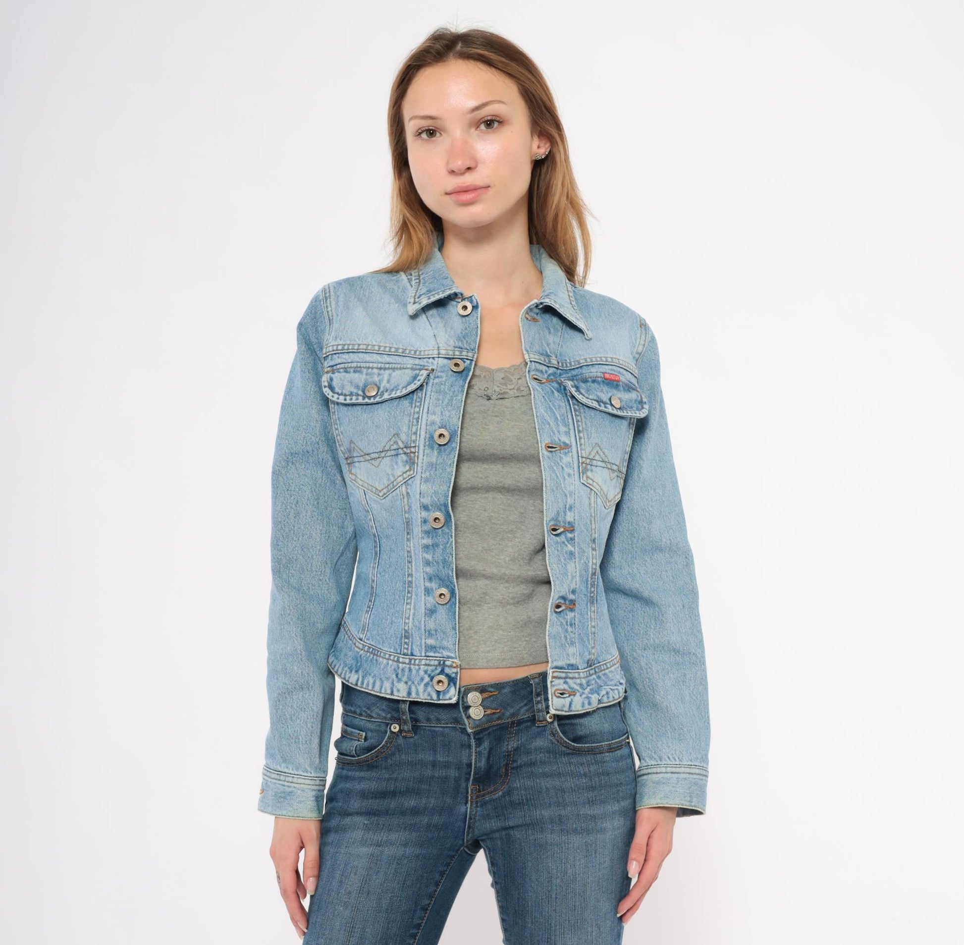 90s Big Star Light Wash Denim Jacket Cropped Pointed Collar Extra Small XS