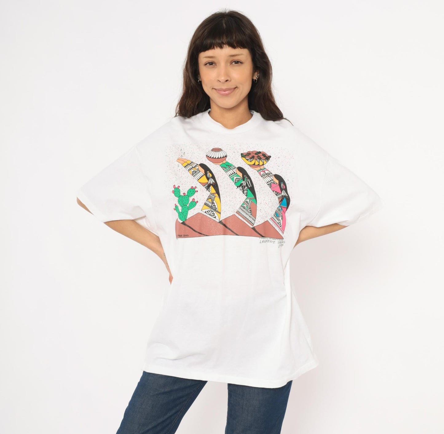 90s Lawrence Vargas Harvest Maidens Southwestern Graphic Tee White Cotton Extra Large XXL