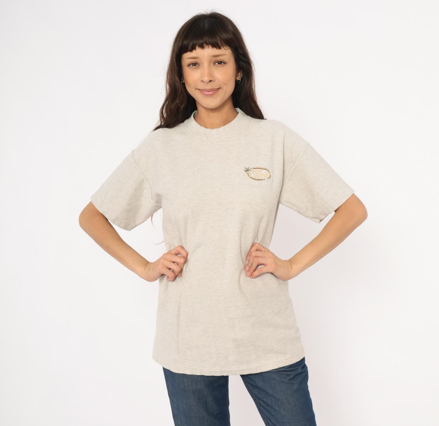 90s King Cotton Hobe Sound Palm Tree Embroidered Tee Oatmeal Medium