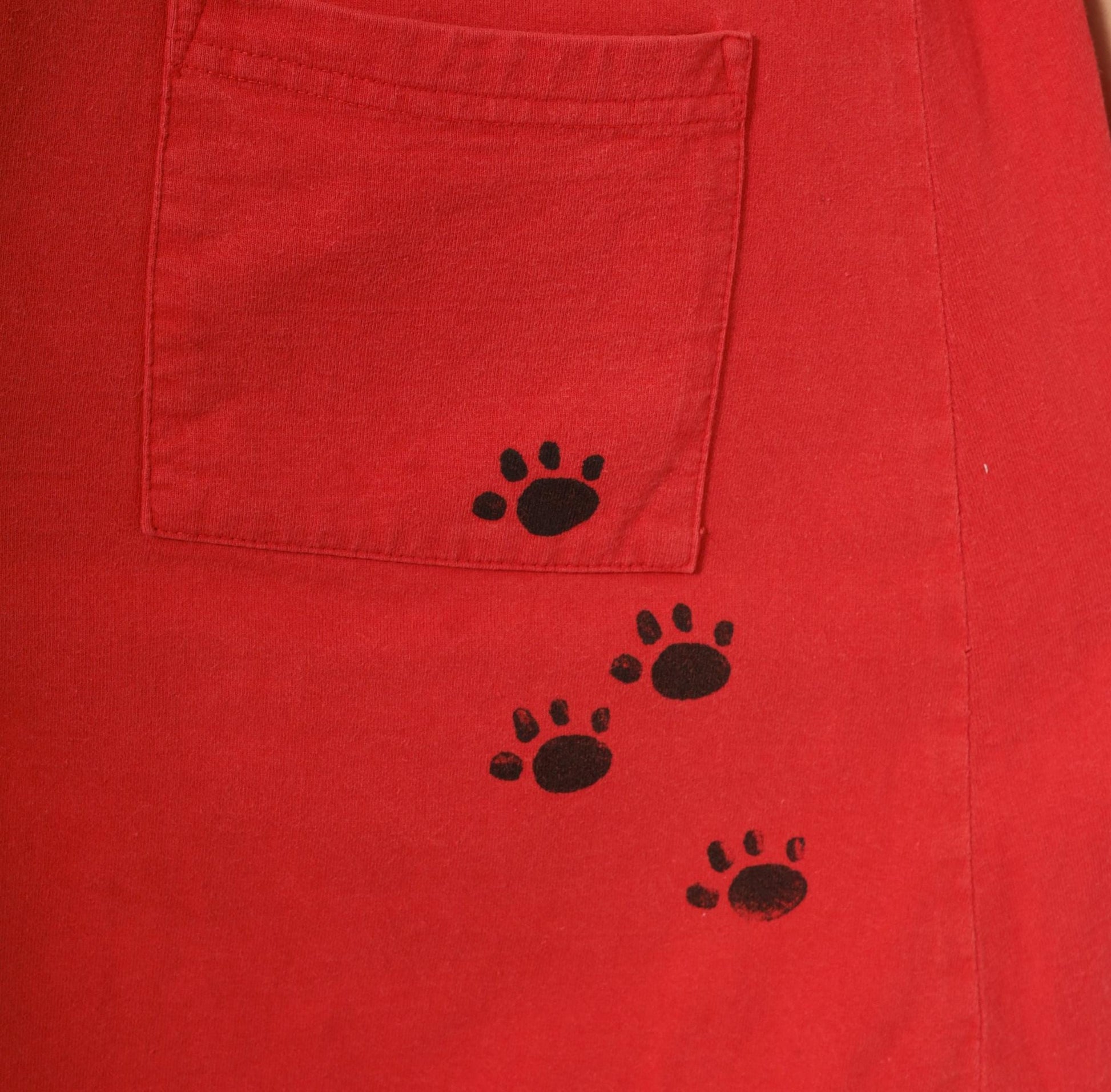 90s Cat T-Shirt Dress Red Cotton Graphic Paw Print Scoop Neck Small Medium