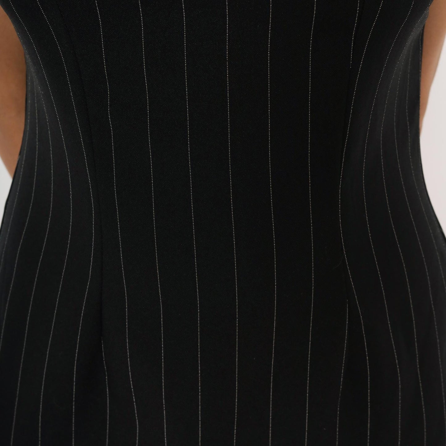 90s B Time Pinstripe Mini Dress Black White Stripes Square Neckline Small