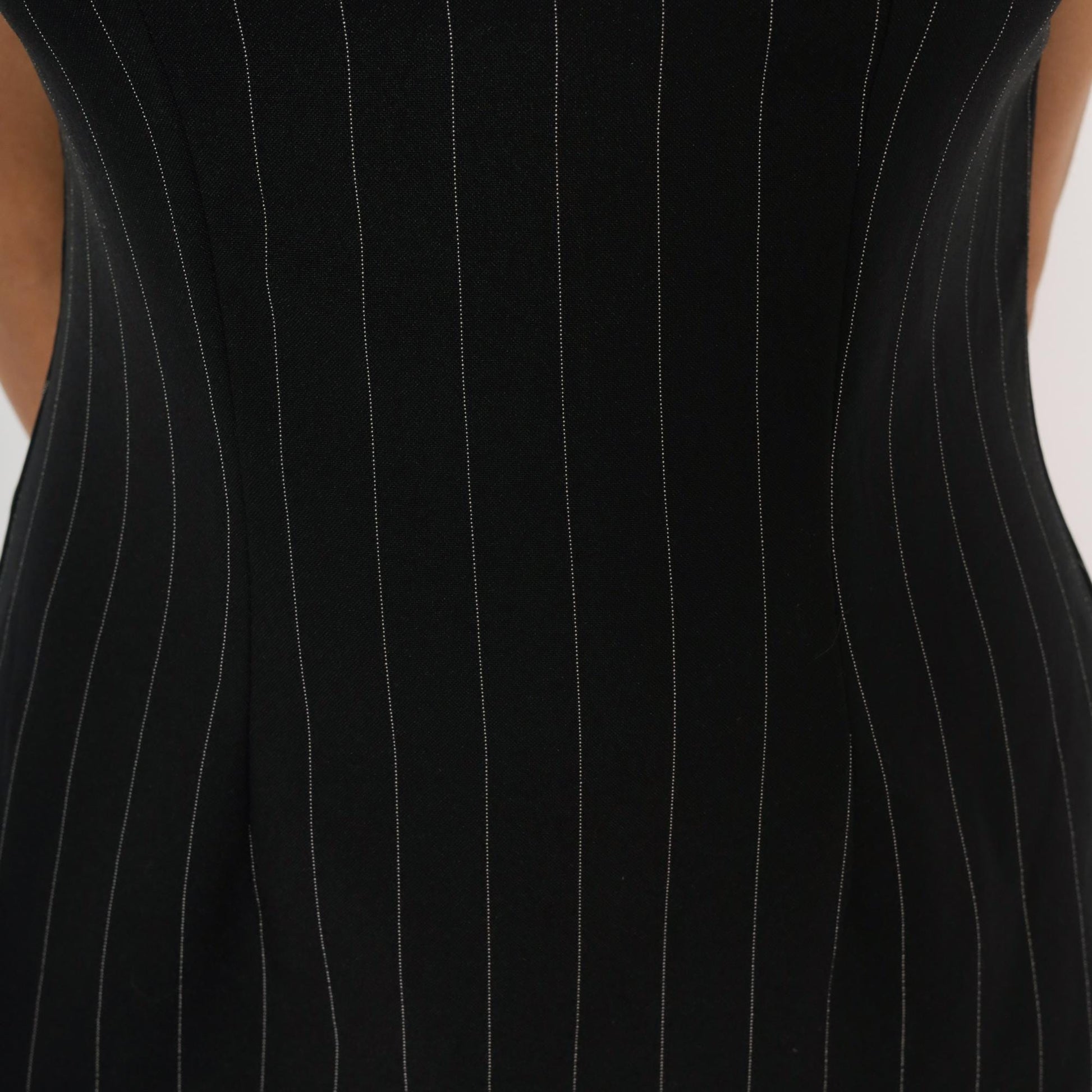 90s B Time Pinstripe Mini Dress Black White Stripes Square Neckline Small
