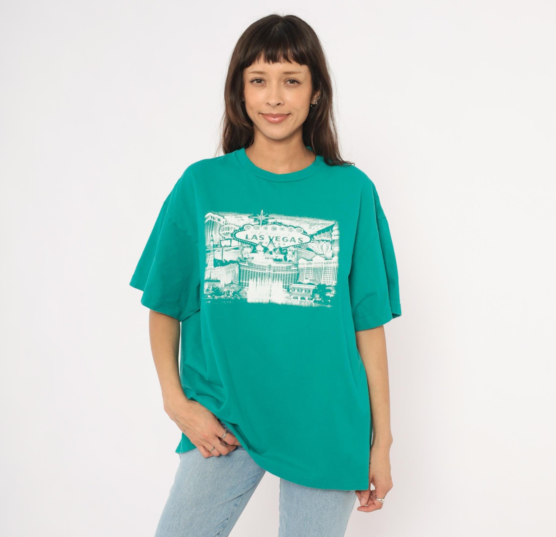 90s Suna Las Vegas Skyline Teal Graphic Tee Plus Size XXL