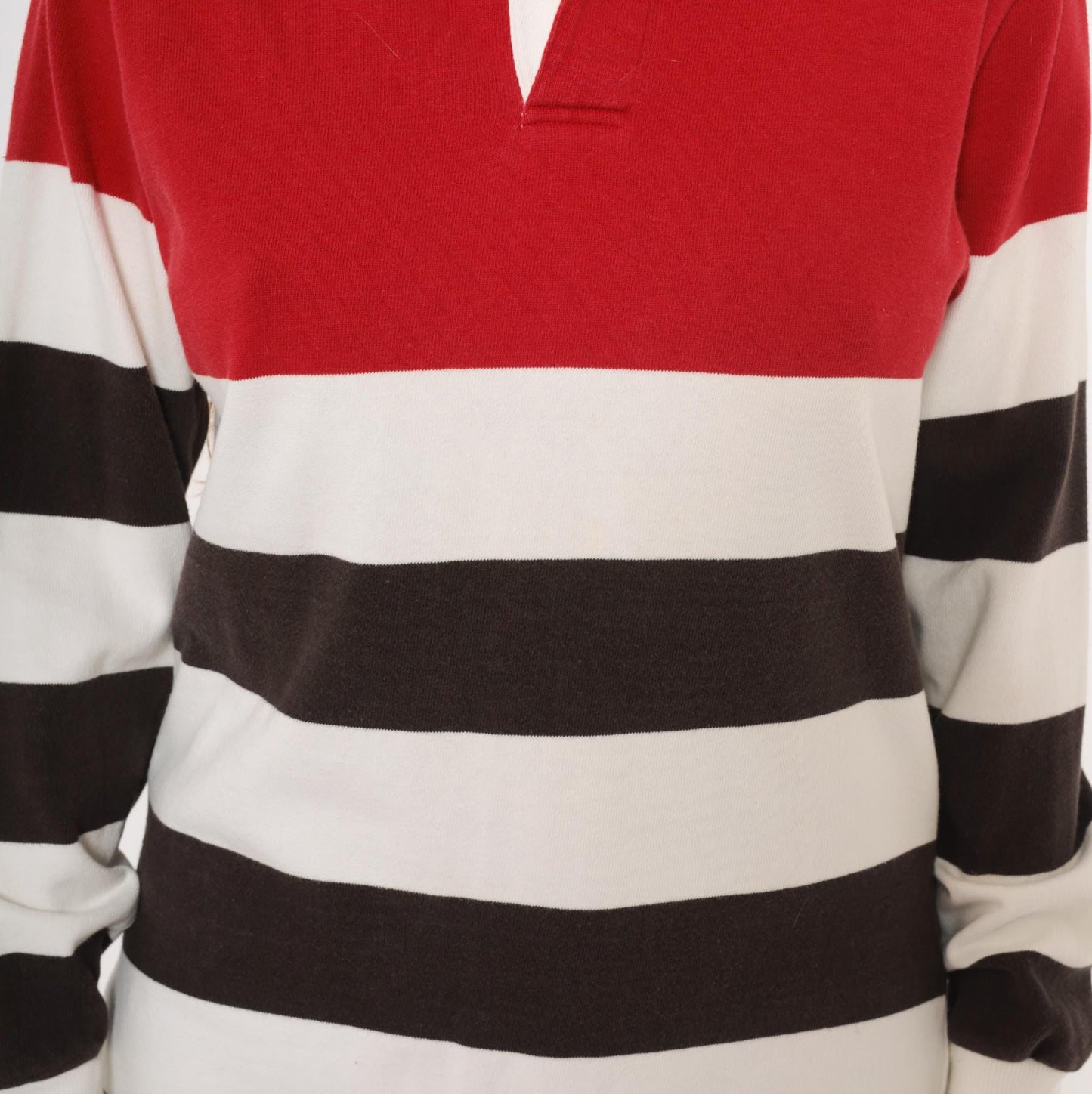 90s Cambridge Classics Rugby Shirt Striped Red White Brown Cotton Small