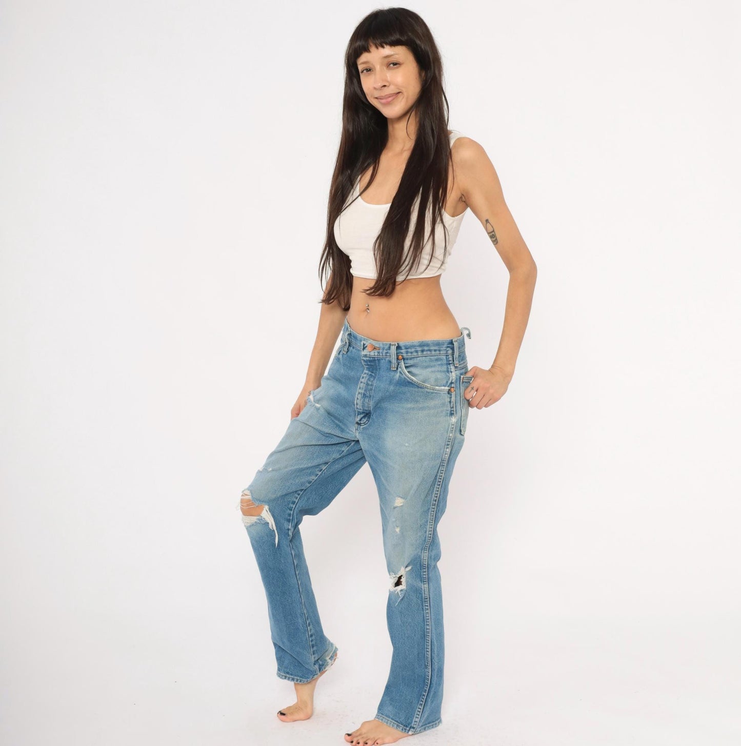 90s Wrangler Jeans Light Wash Distressed Straight Leg Cotton Extra Large XL