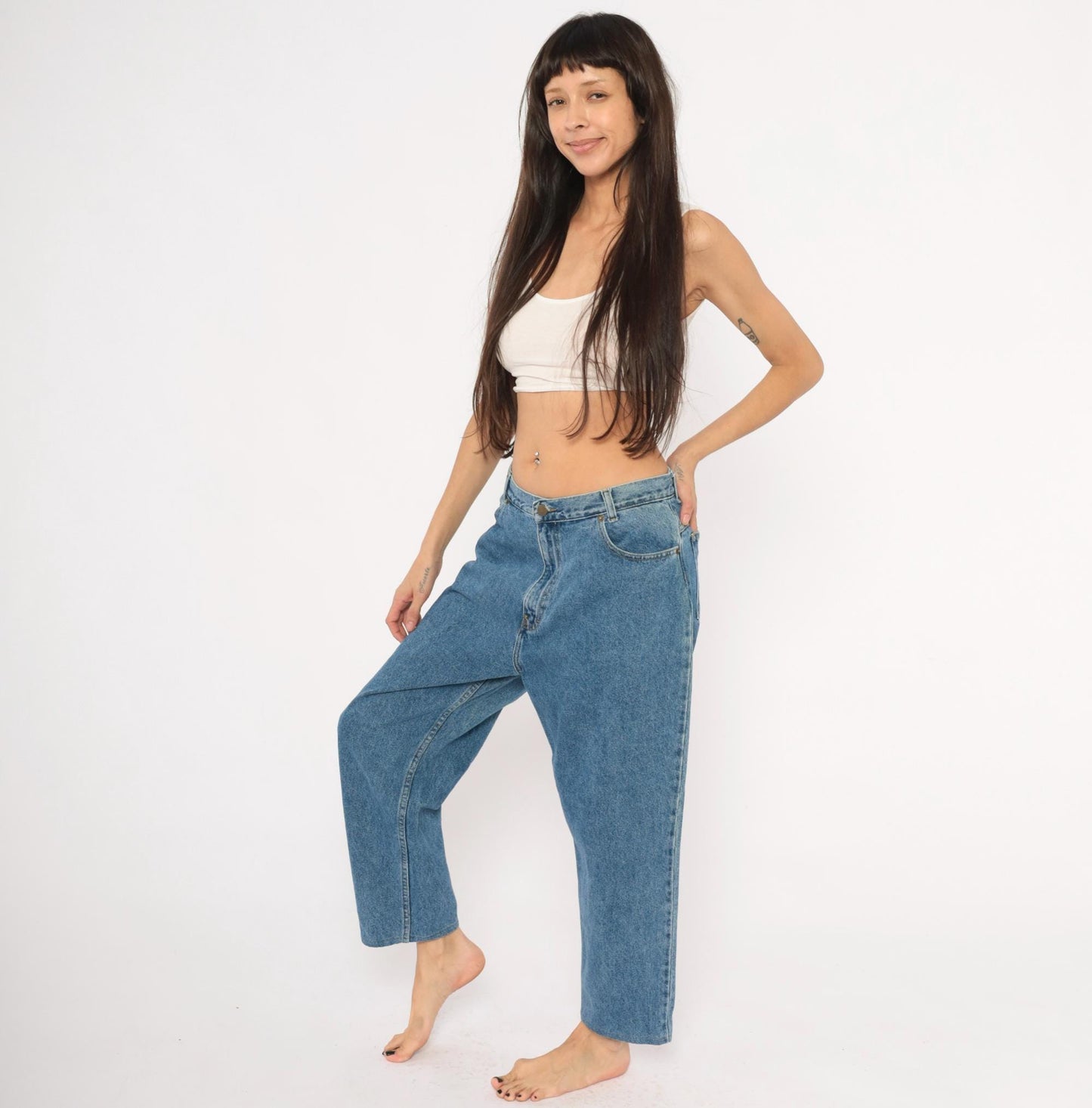 90s Fresno High Waisted Tapered Jeans Stonewash Blue Cotton 33x25
