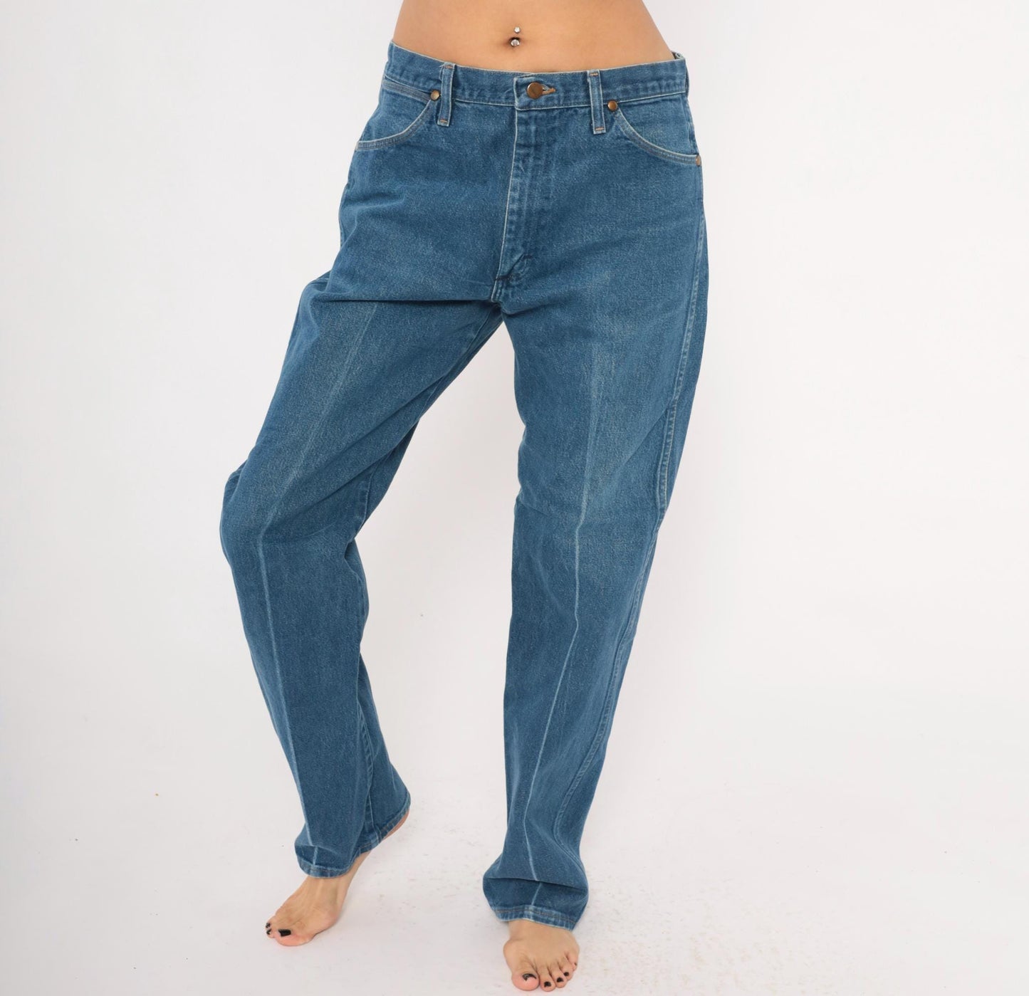 90s Wrangler Cowboy Cut Jeans Straight Leg High Rise Medium Wash 34x33