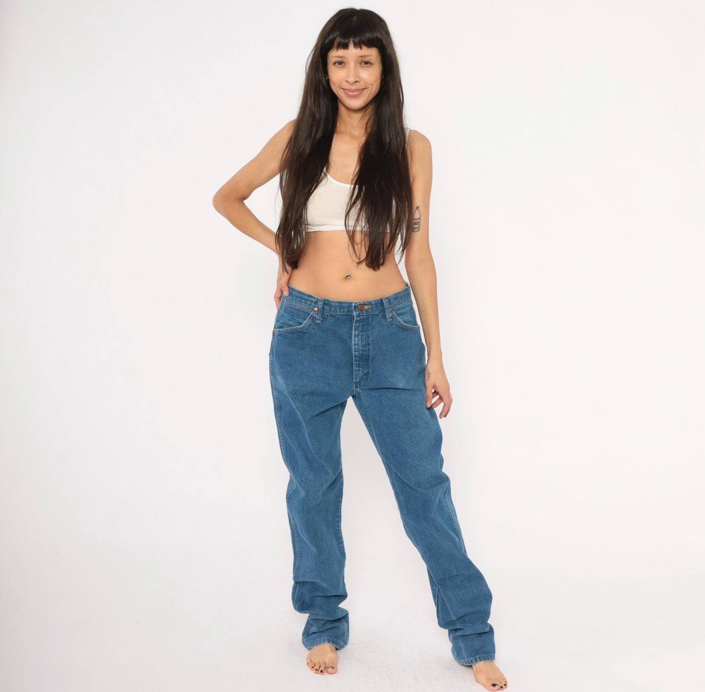 90s Wrangler Mom Jeans High Waist Straight Leg Blue Denim 35x36