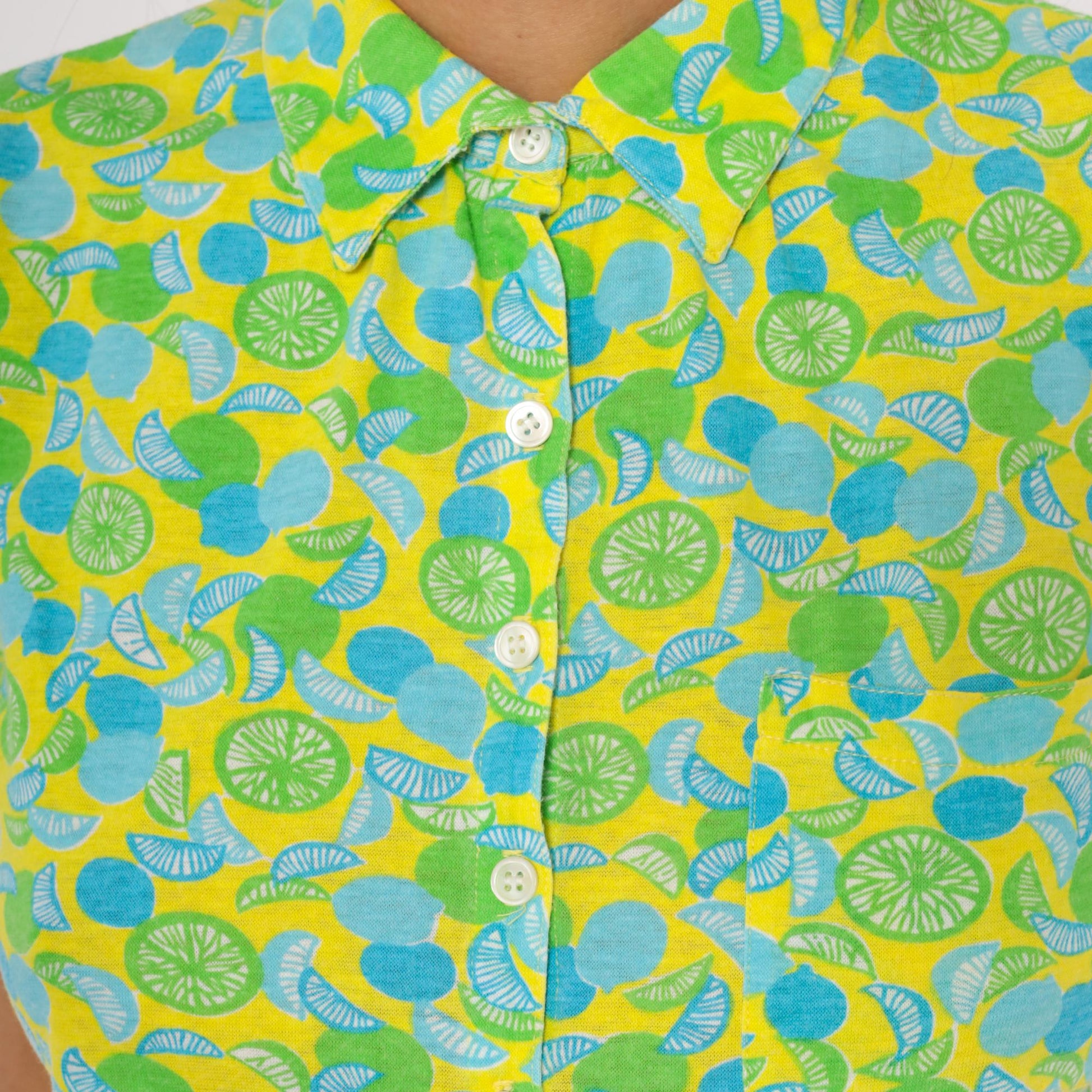 The Lilly Citrus Print Shirtdress Yellow Green Blue Knee-Length Cotton Medium