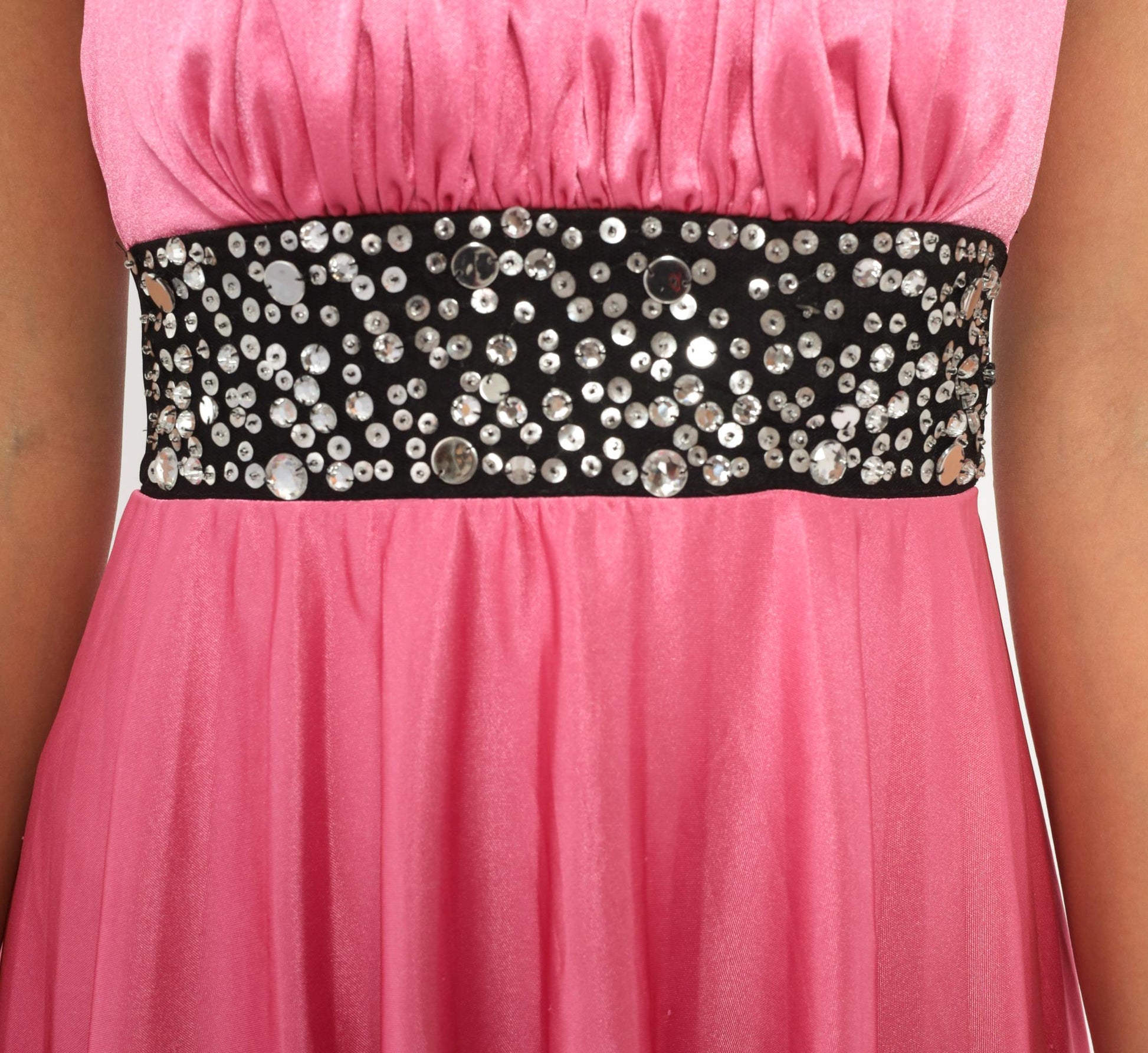 Y2K Speechless Pink Satin Halter Mini Dress Rhinestone Empire Waist Small S