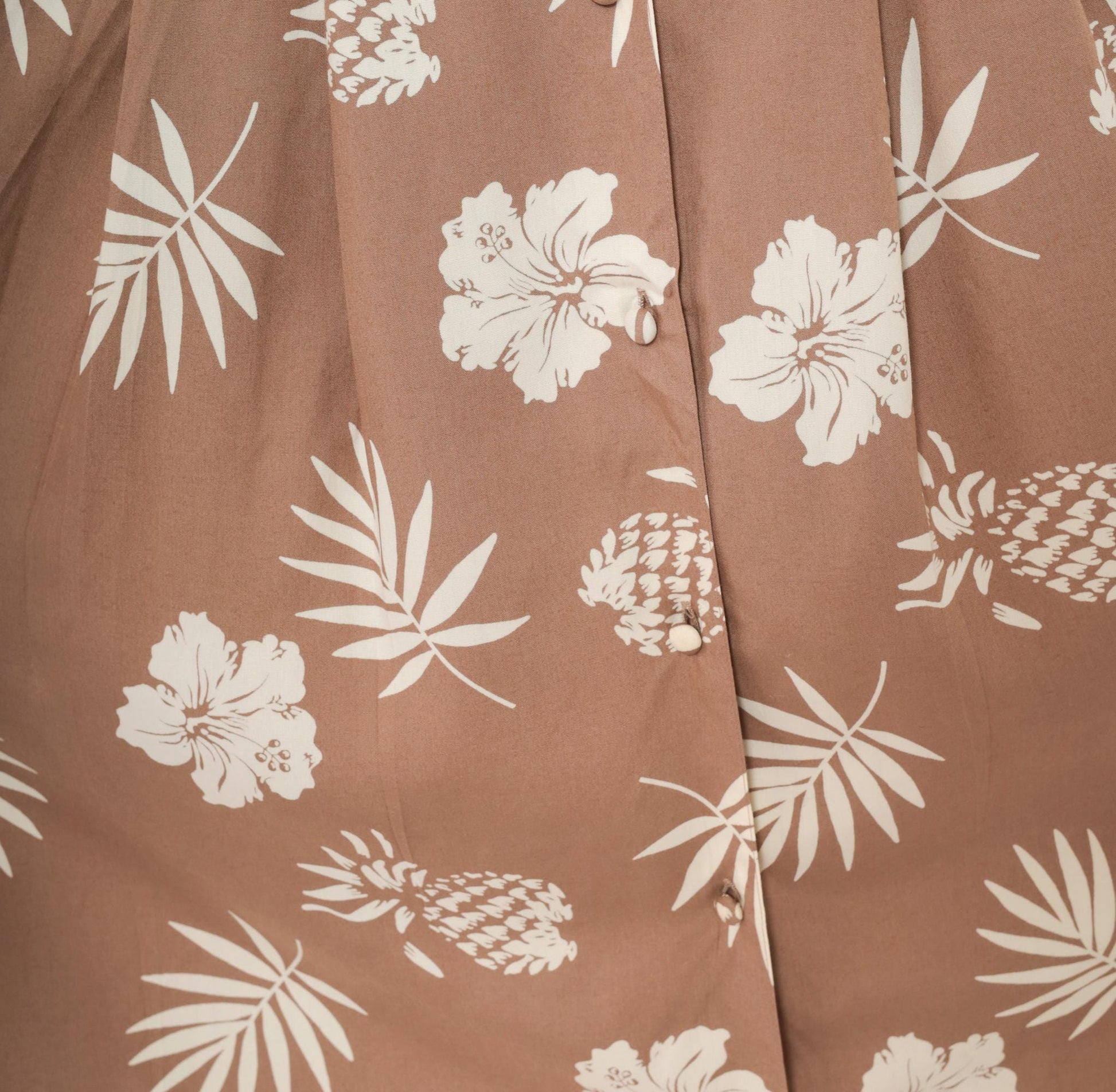 80s Apart Tropical Hibiscus Maxi Dress Tan Cream Cap Sleeve Medium M
