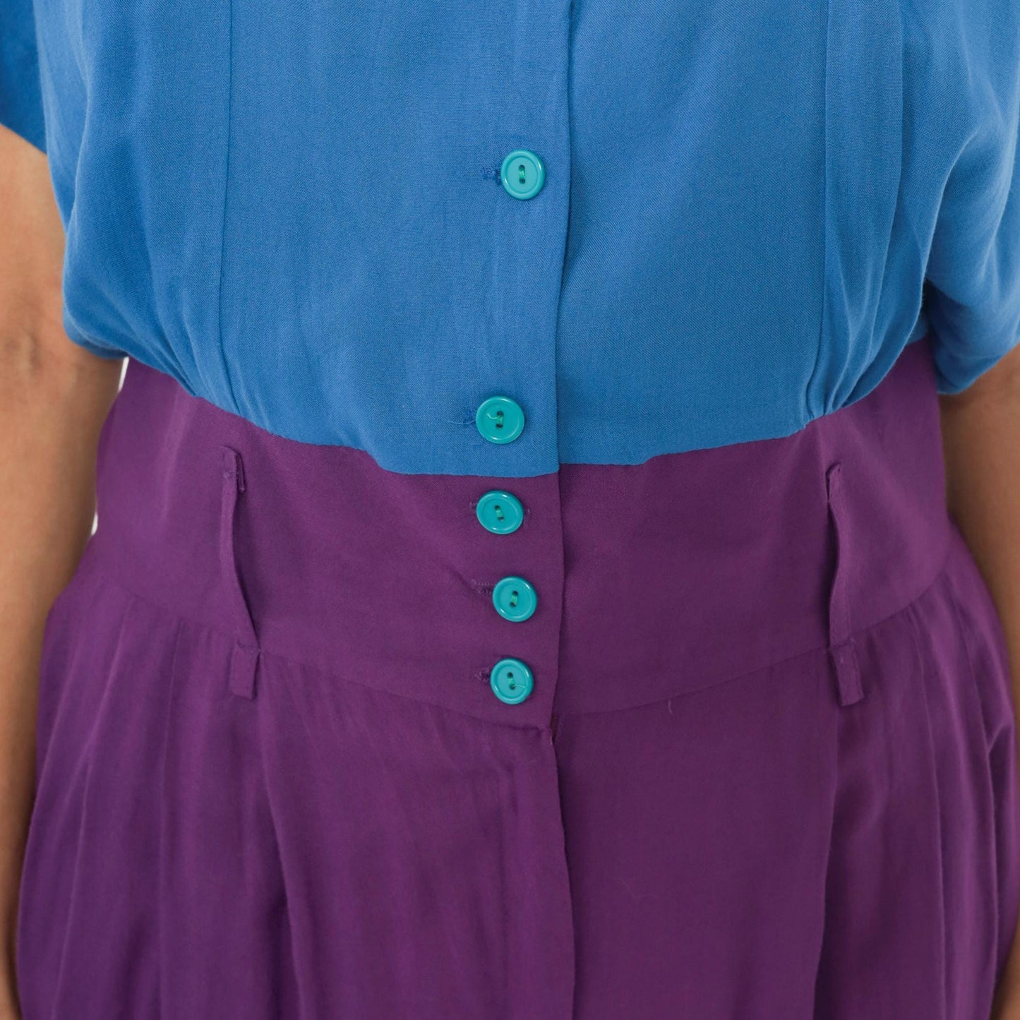 90s Rabbit Jr Color Block Romper Cobalt Blue Plum Purple Medium M
