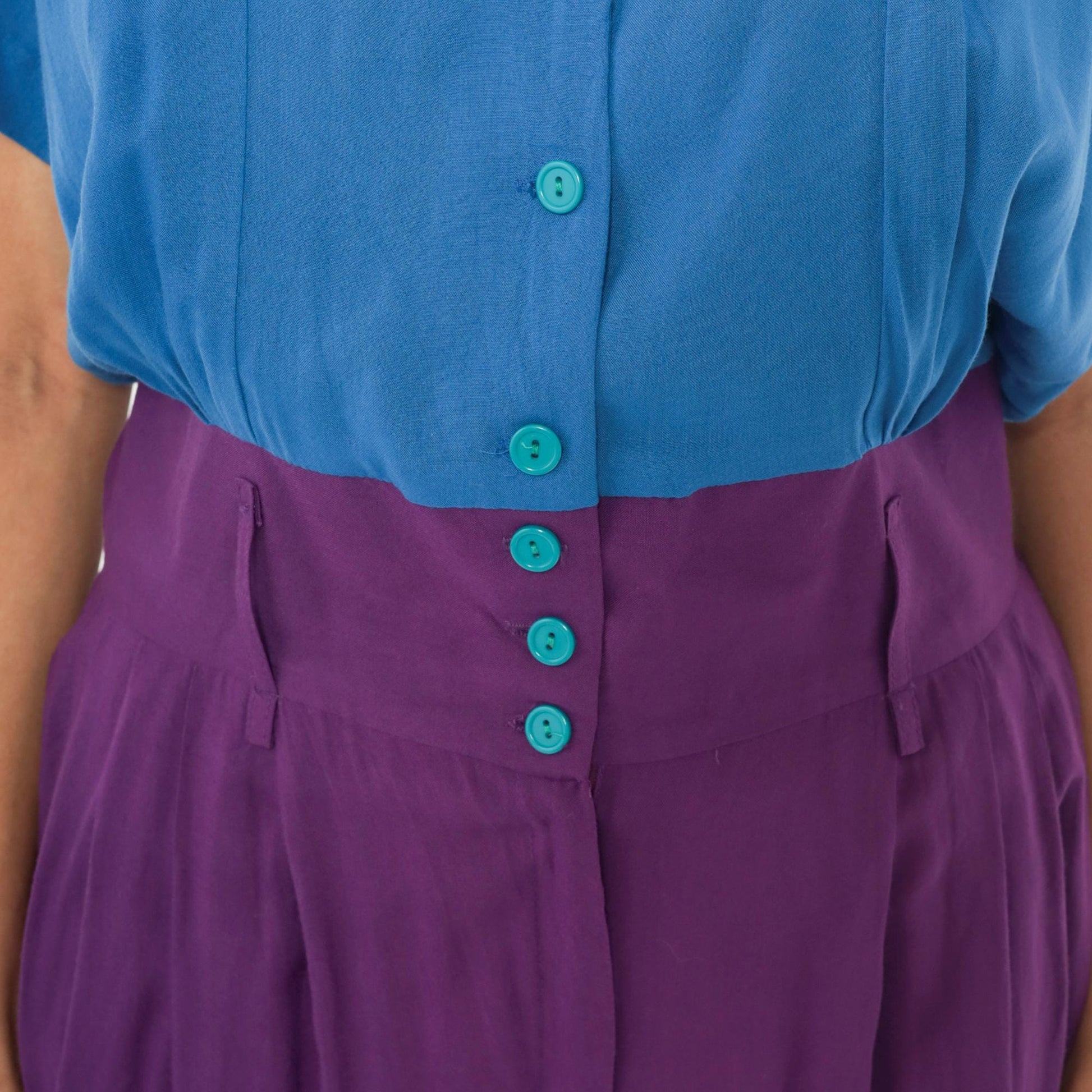 90s Rabbit Jr Color Block Romper Cobalt Blue Plum Purple Medium M