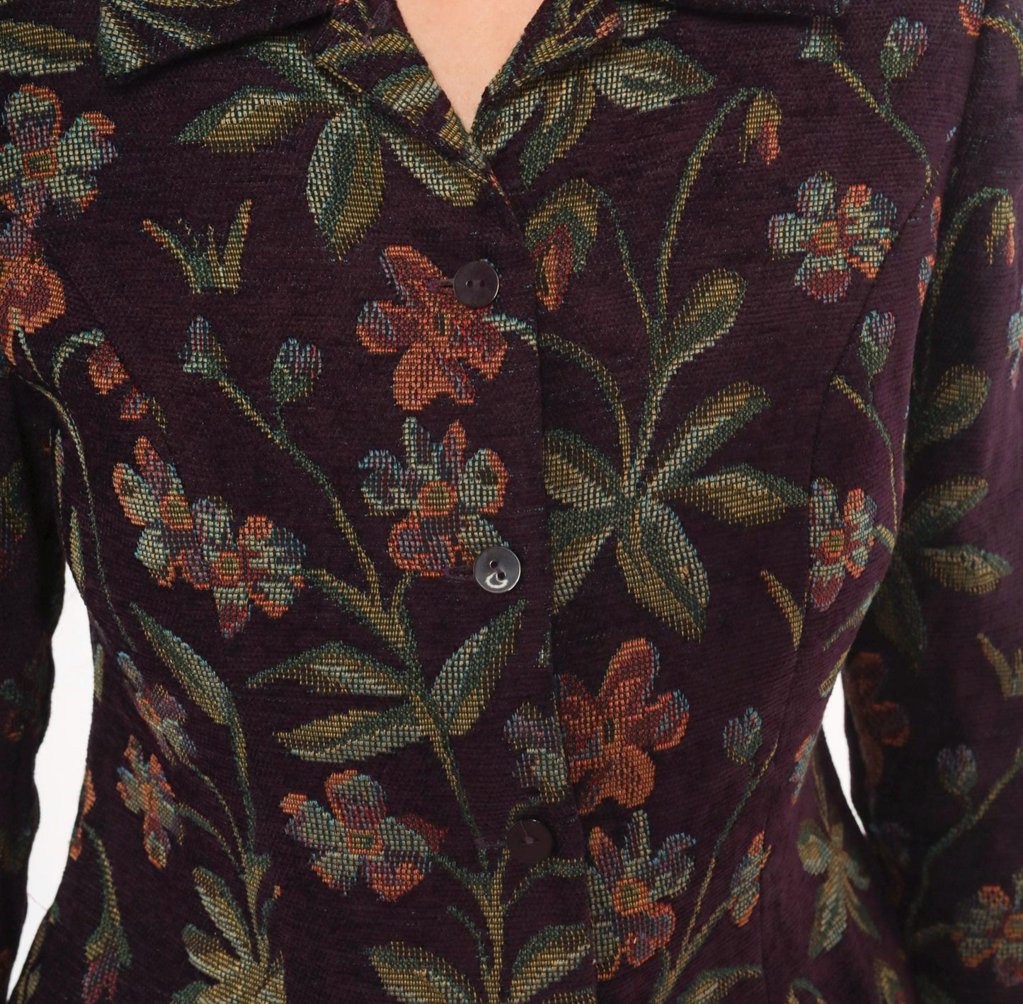 90s Jessica Howard Floral Tapestry Blazer Plum Botanical Woven Cropped Small S
