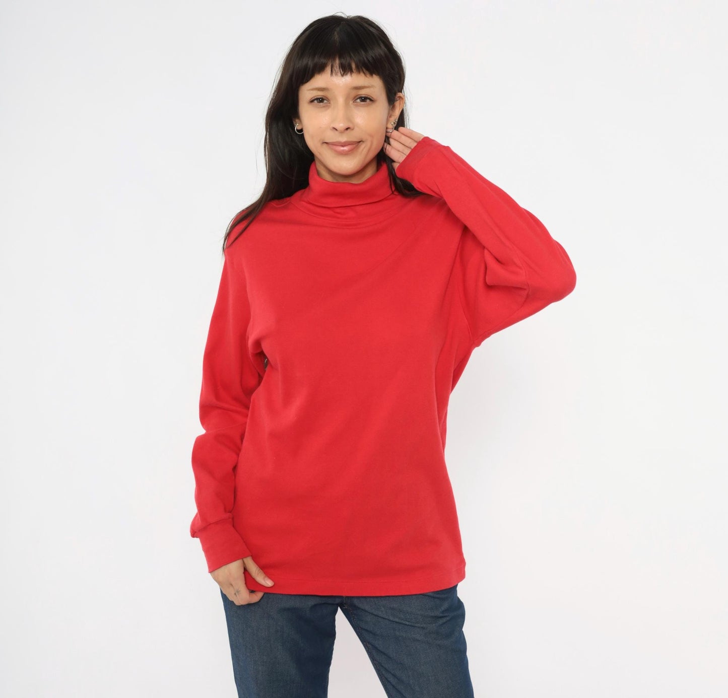 90s The Eagle's Eye Red Turtleneck Cotton Pullover Tunic Large XL