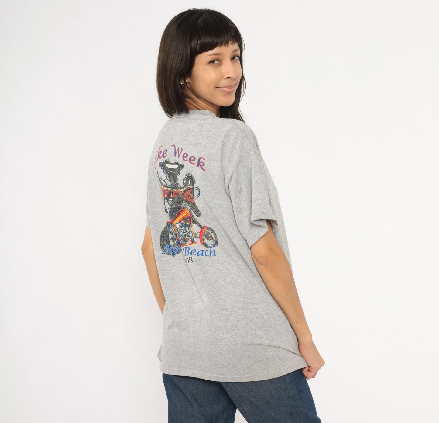 2000s Delta Myrtle Beach Bike Week Chopper Graphic Tee Heather Grey Large L