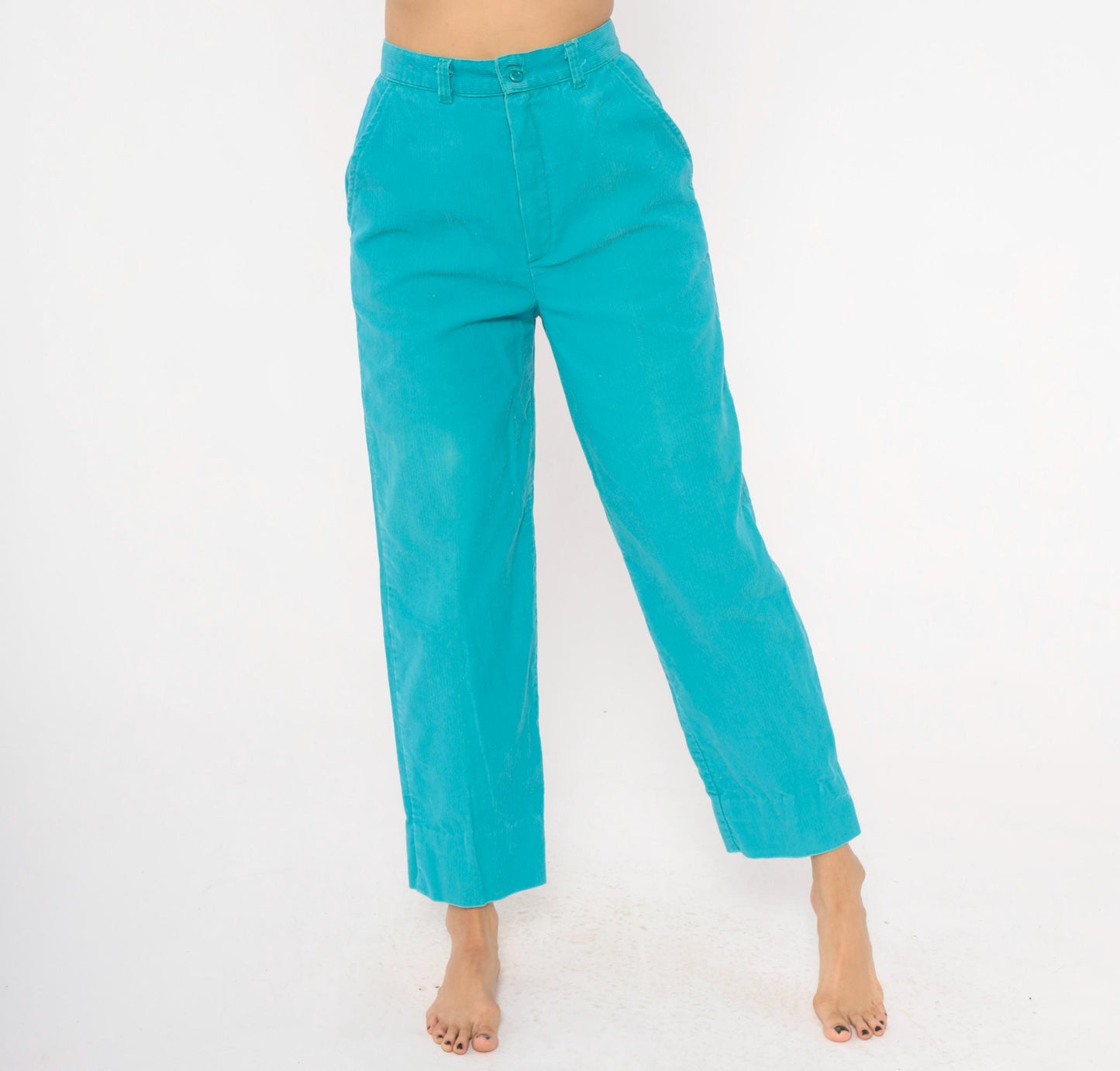 80s Gregg Michael Teal Corduroy Trousers High Waisted Straight Leg Extra Small XS