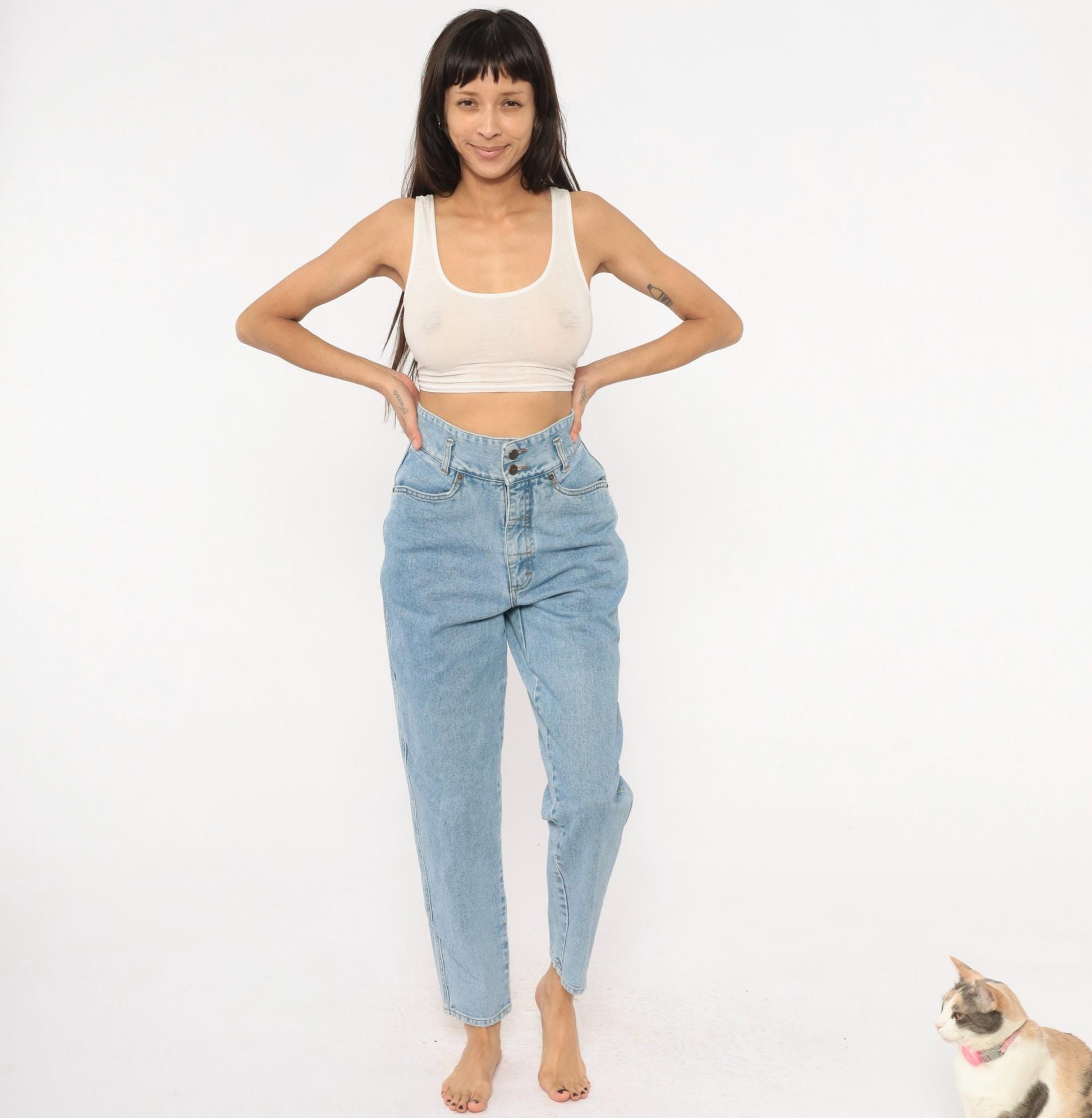 90s Sostanza Workwear Mom Jeans Light Wash High Rise Tapered Extra Small XS
