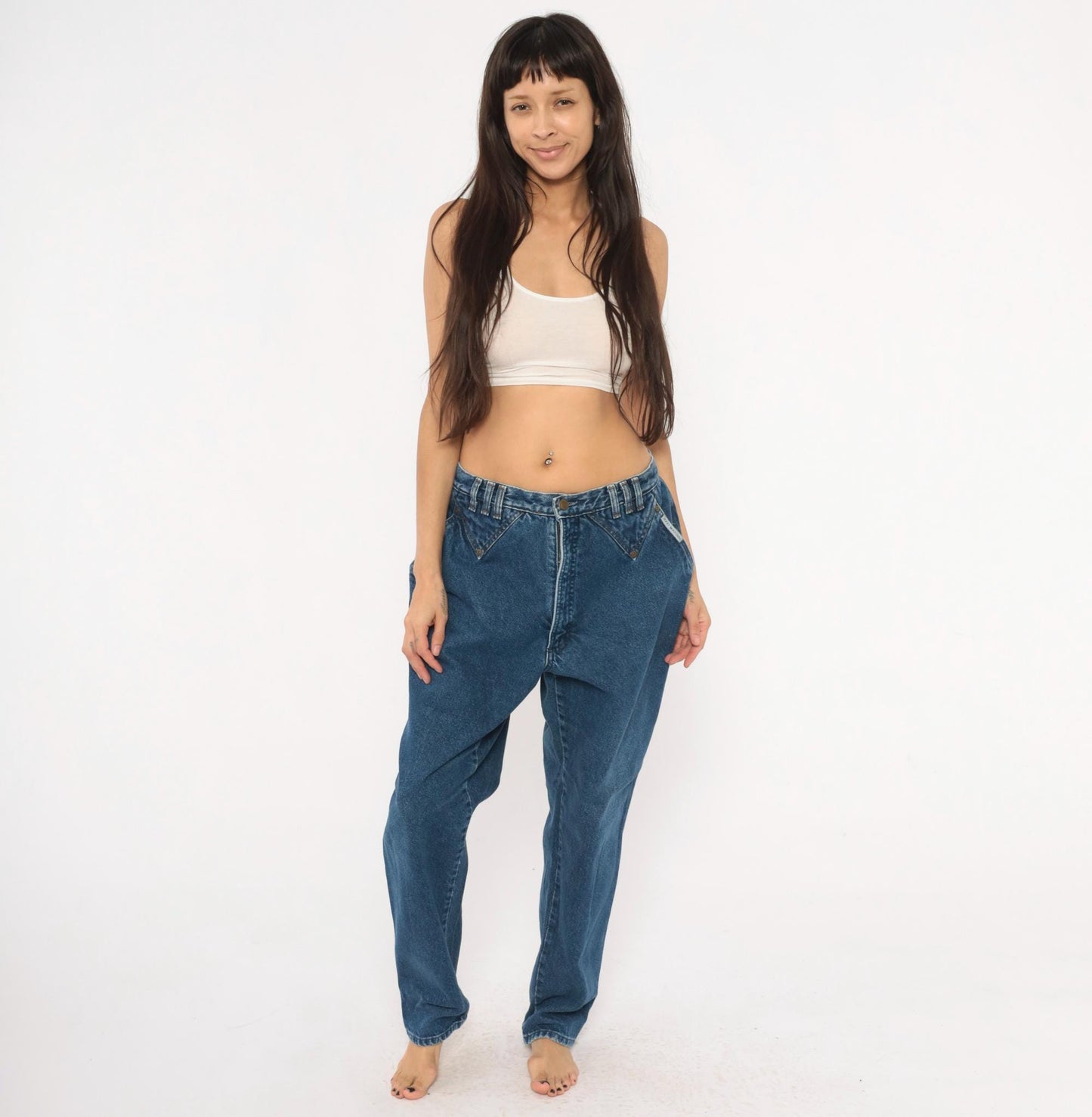 90s Rocky Mountain High Waisted Denim Jeans Cobalt Blue Tapered Straight Leg 34x31