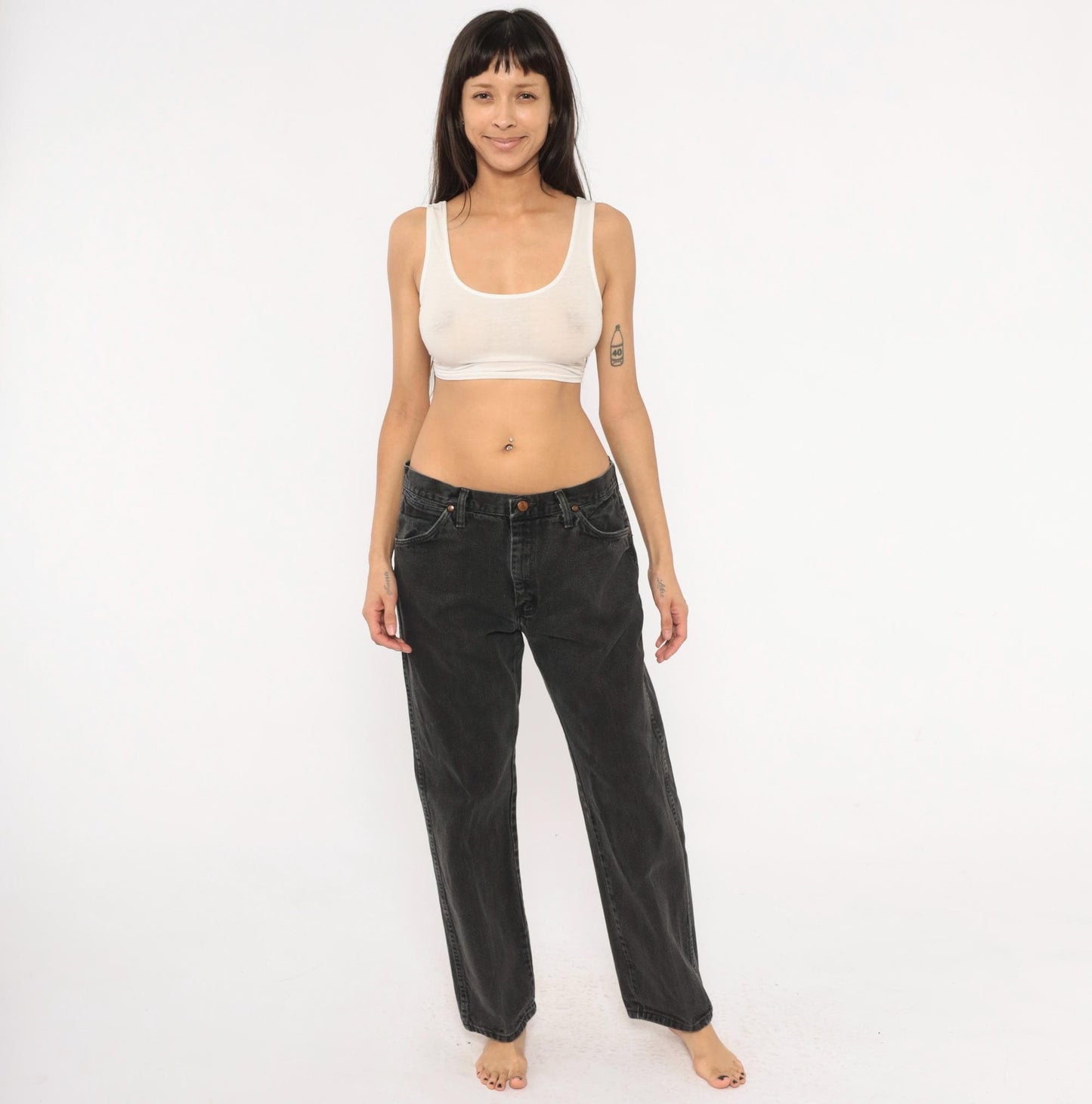 Wrangler Black Denim Jeans Straight Leg Mid-Rise Cotton 2000s 34x30