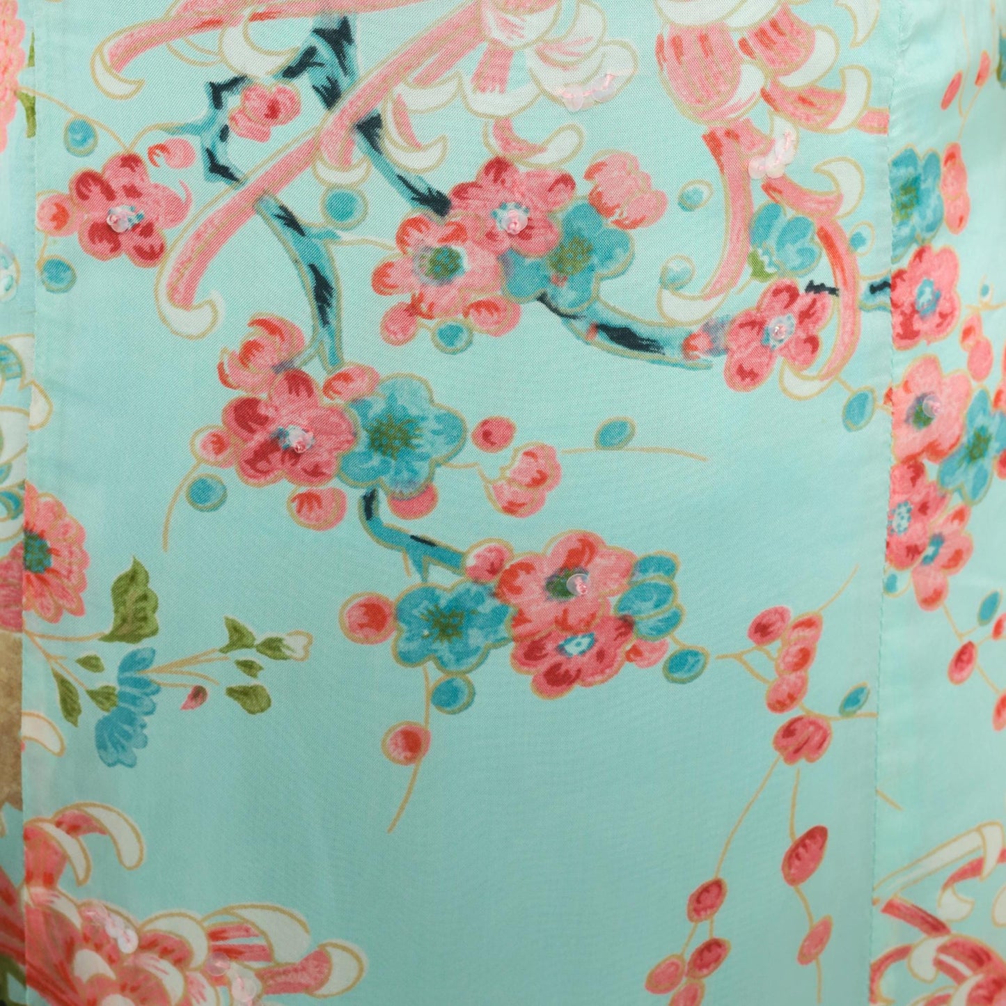 2000s Charlotte Russe Chrysanthemum Floral Midi Dress V-Neck Cap Sleeve Teal Medium M