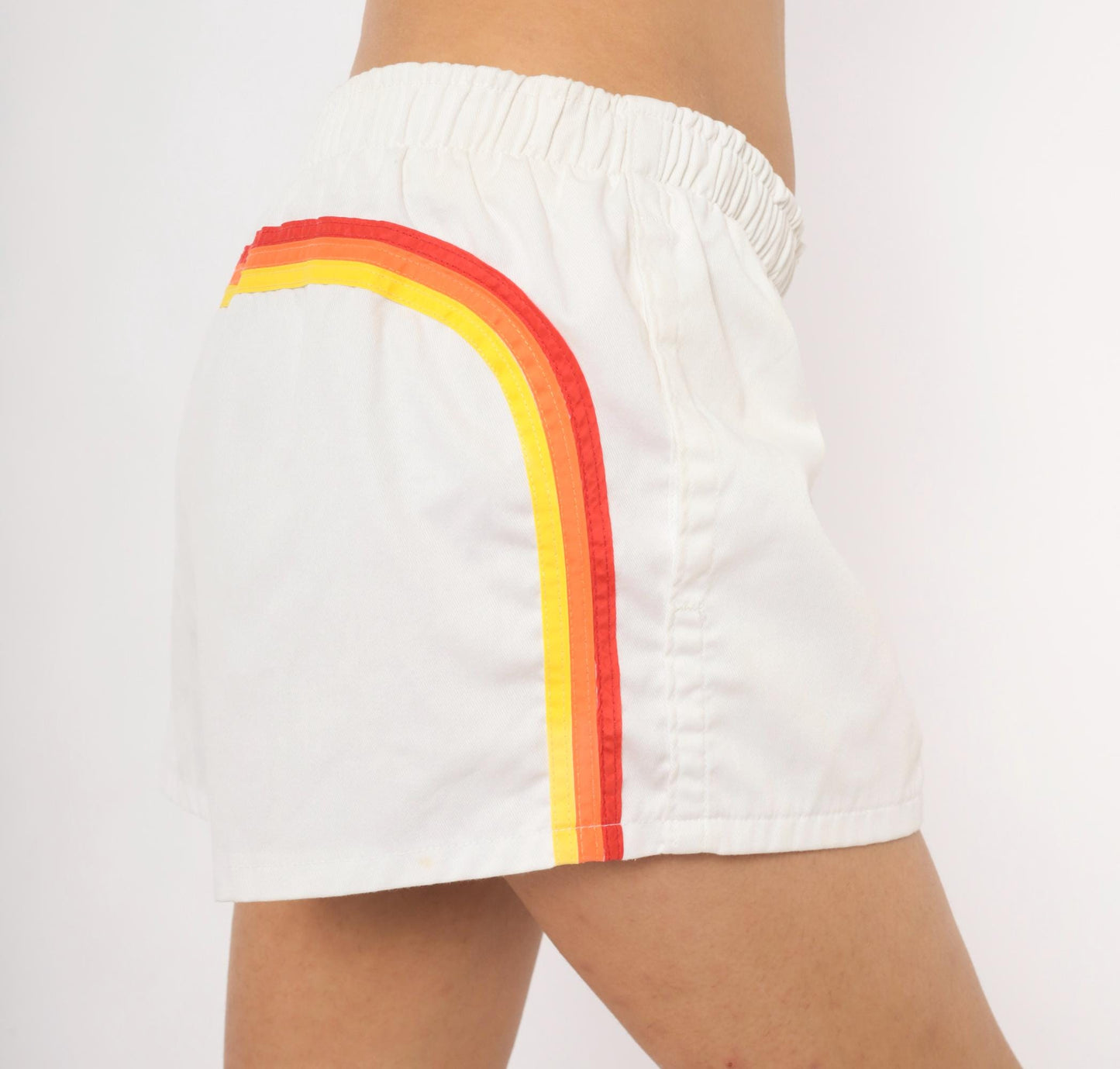 80s Sundek White Cotton Running Shorts Rainbow Stripe Medium
