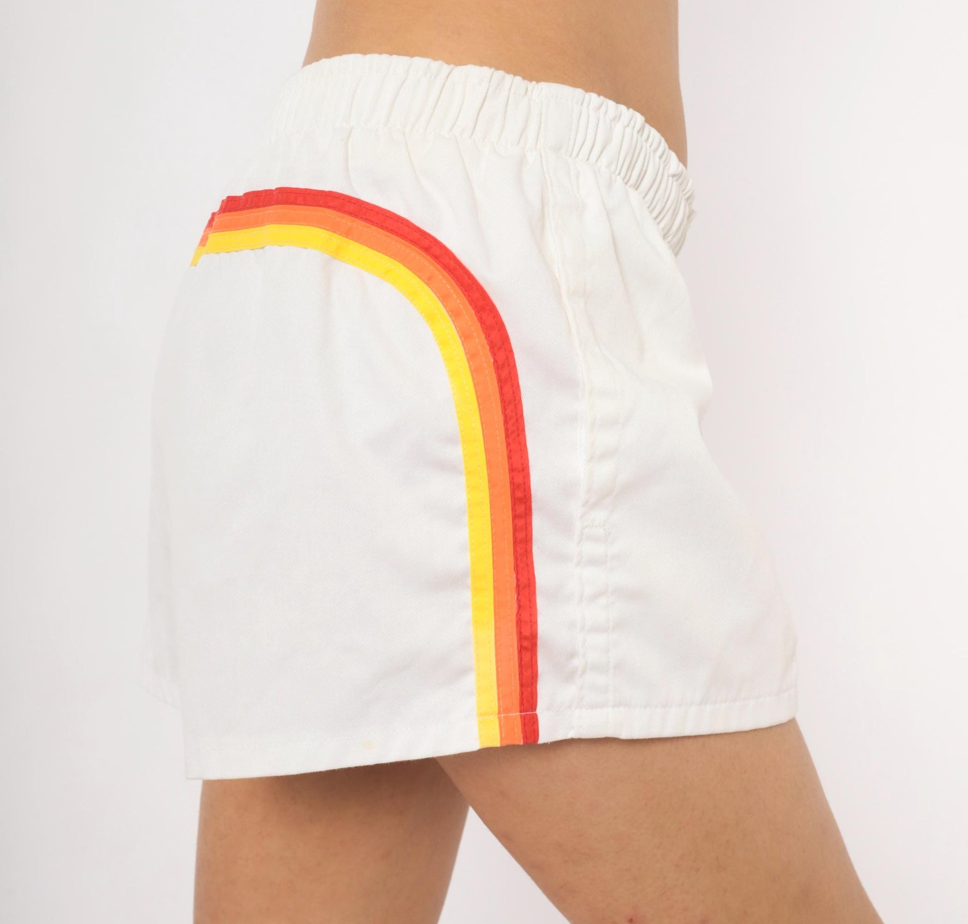 80s Sundek White Cotton Running Shorts Rainbow Stripe Medium