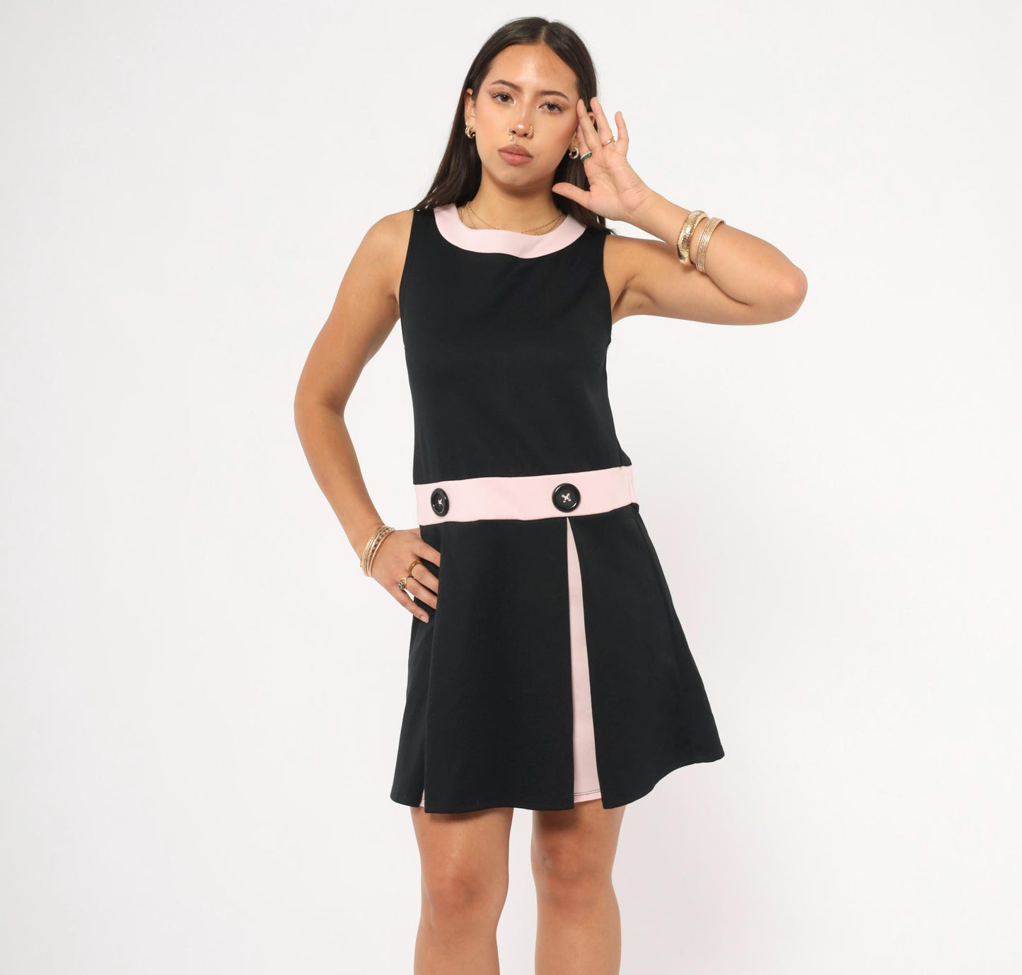 Y2K Bonnie Jean Black Pink Mod Shift Dress Colorblock Mini Small S