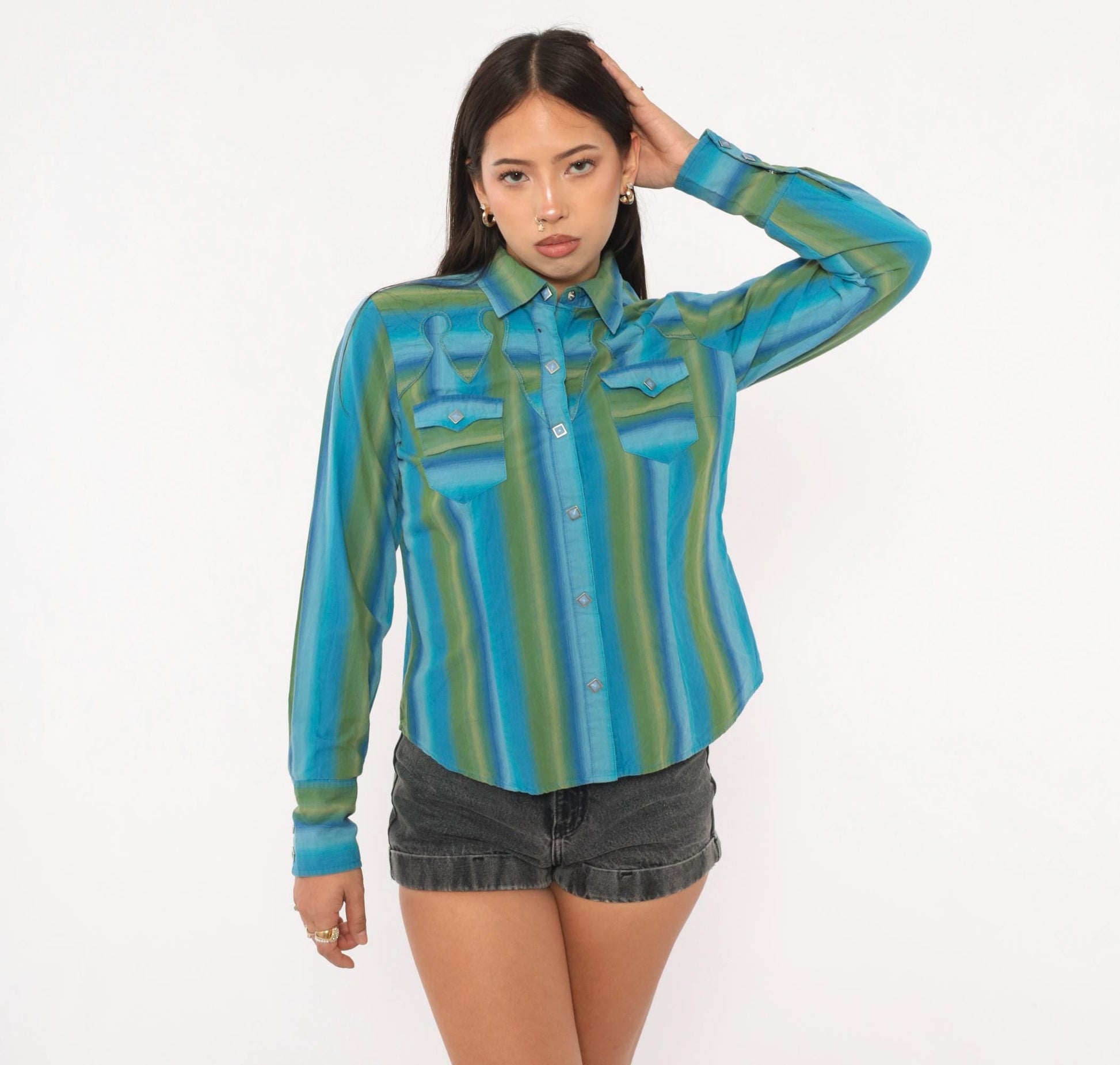 2000s Roper Western Shirt Striped Snap Button Cotton Yoke Small S