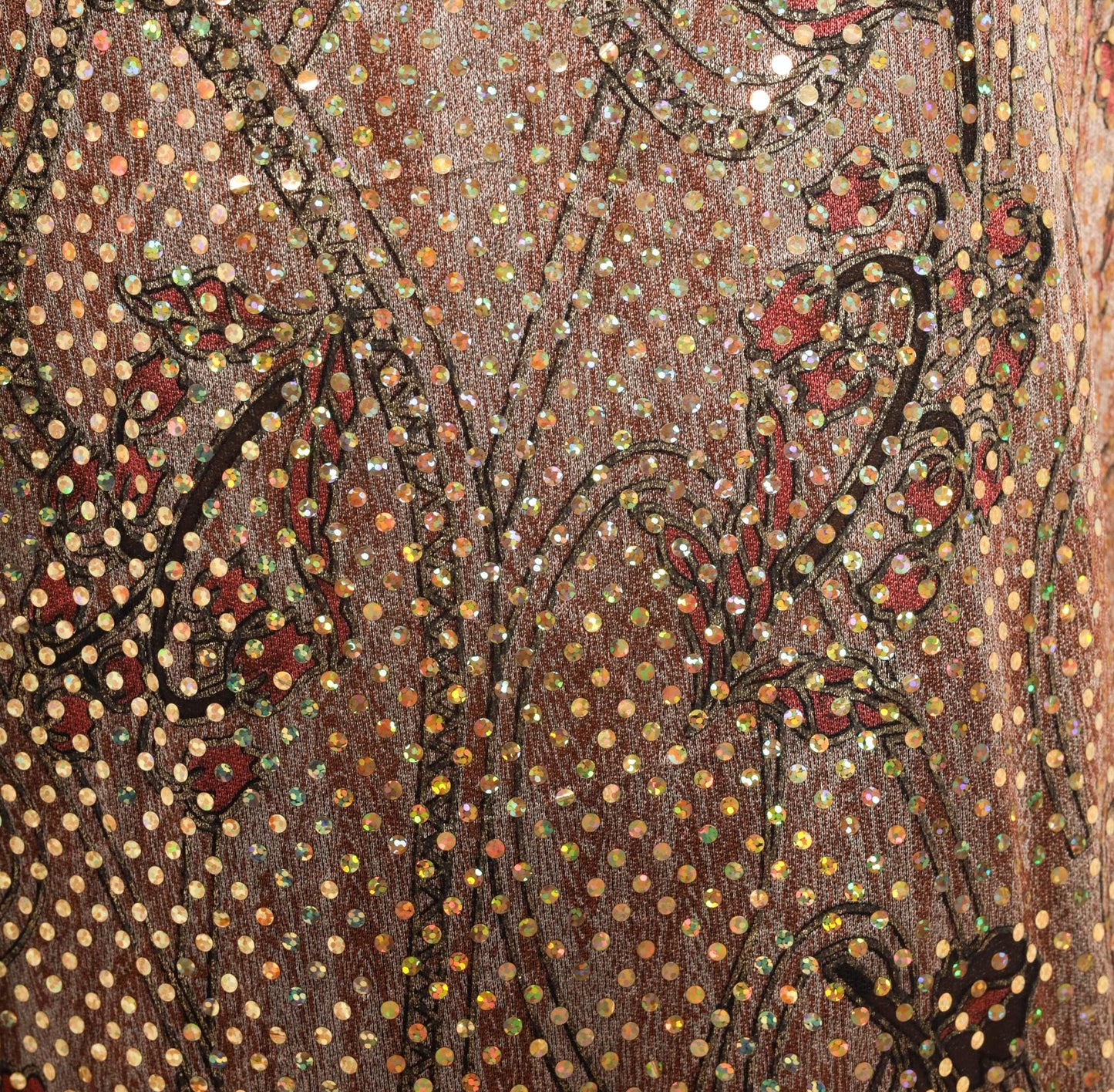 90s Metallic Shimmer Maxi Slip Dress Tan Burgundy Floral Gold Spaghetti Strap Large L