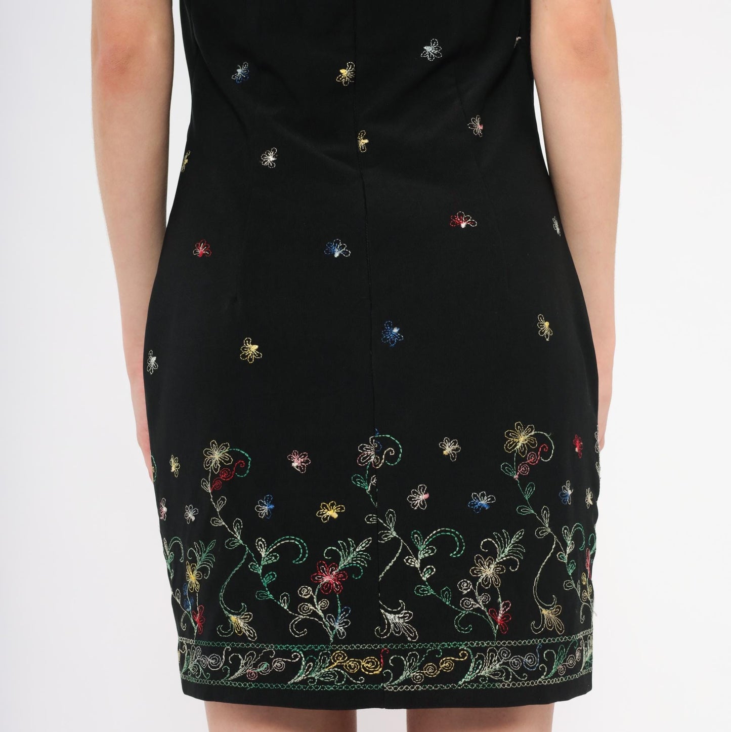 90s Hugo Buscati Black Halter Mini Dress Floral Embroidery Small Medium