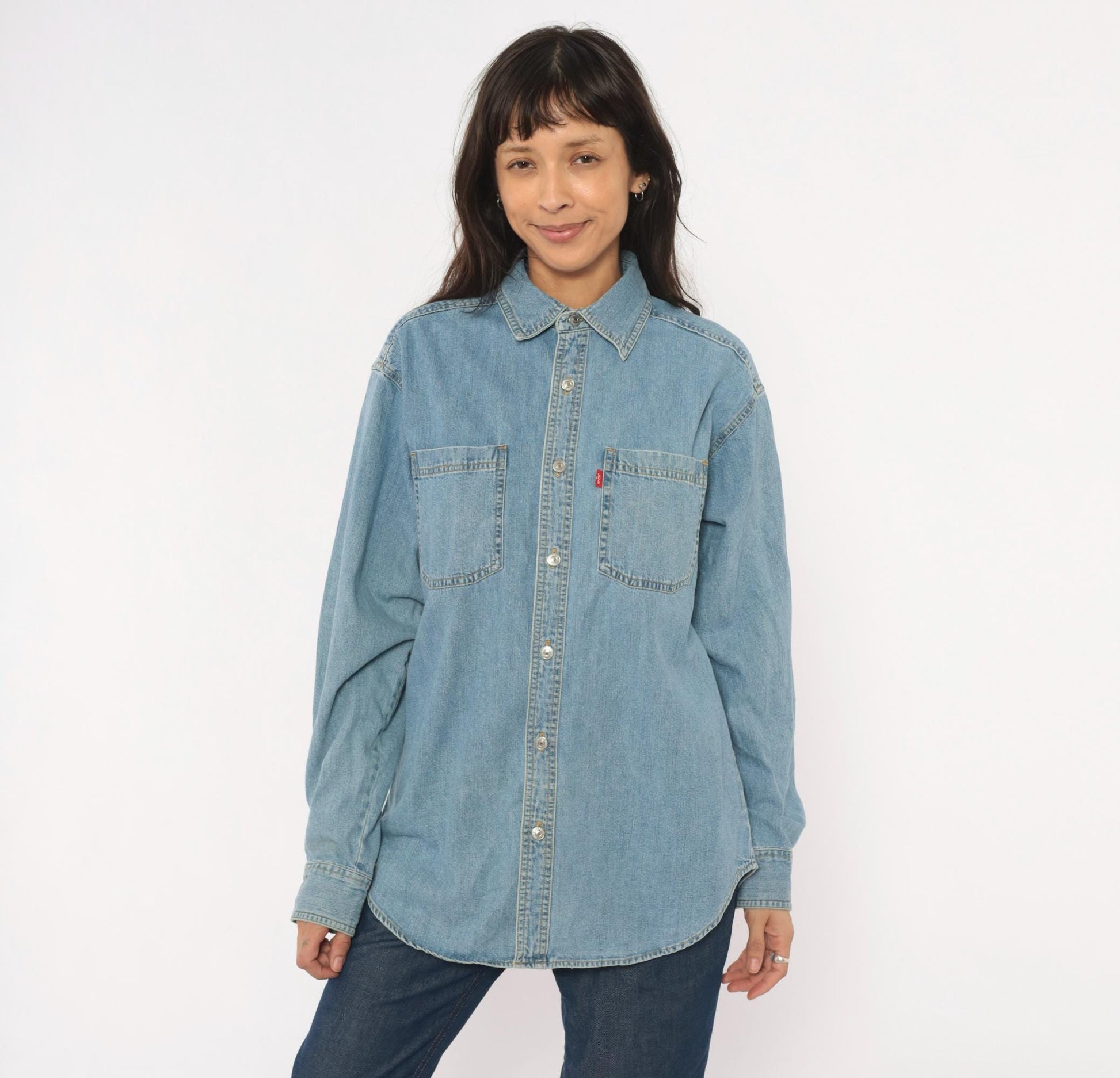 Levis Light Wash Denim Shirt Cotton Snap Button Small S