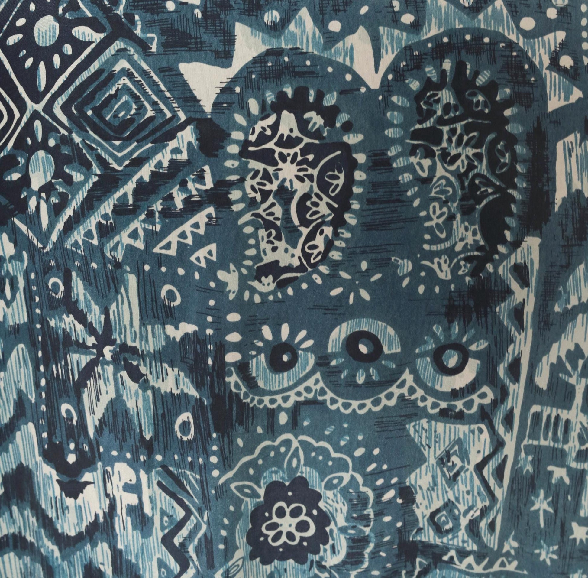 90s Silk Bomber Jacket Abstract Tribal Print Blue Grey Unisex Small