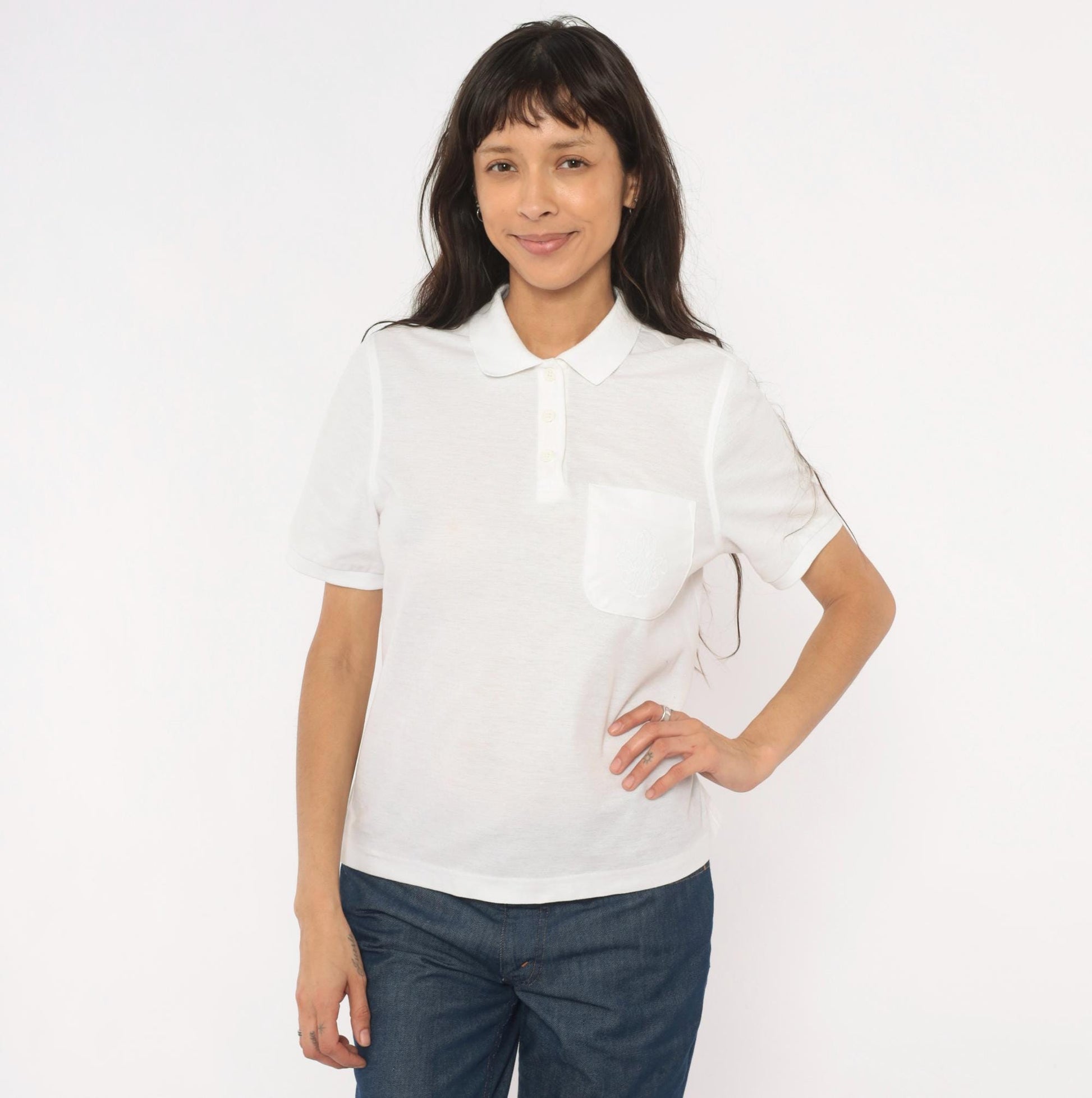 80s Lily's of Beverly Hills White Polo Shirt Embroidered Monogram Small
