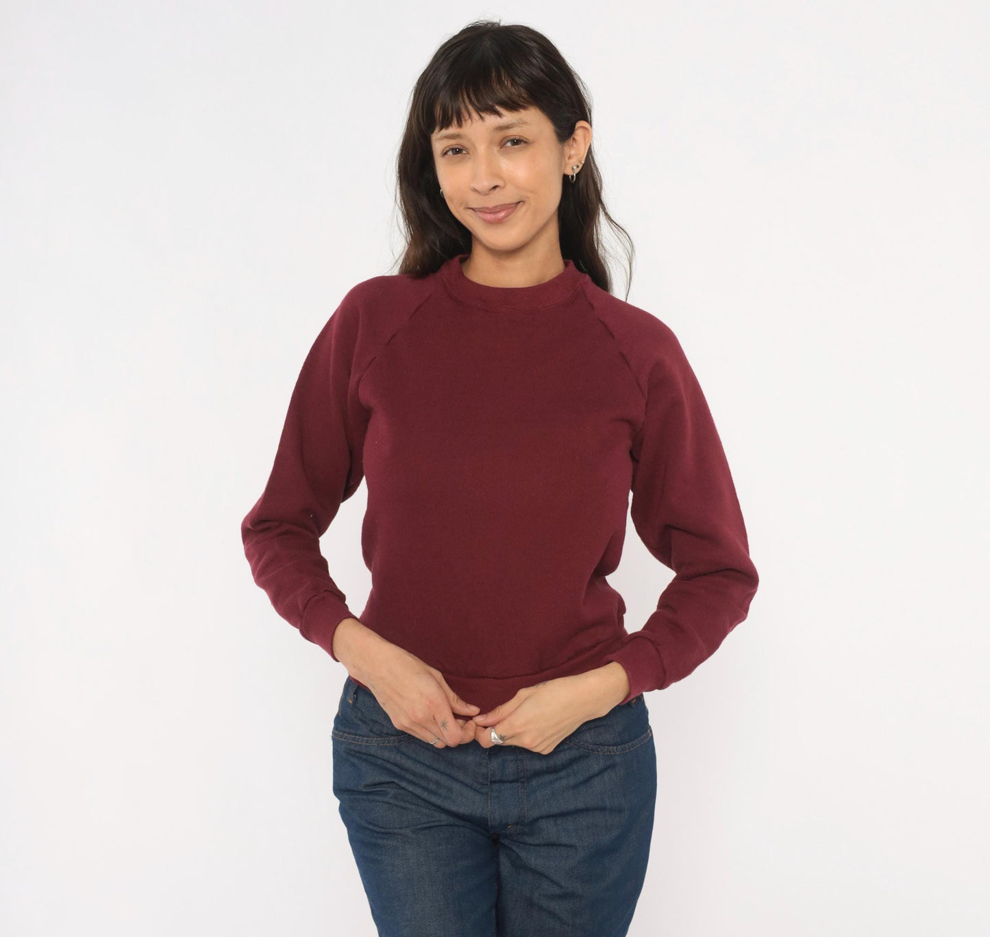 90s Jerzees Burgundy Raglan Sweatshirt Crewneck Solid Wine Pullover Extra Small XS