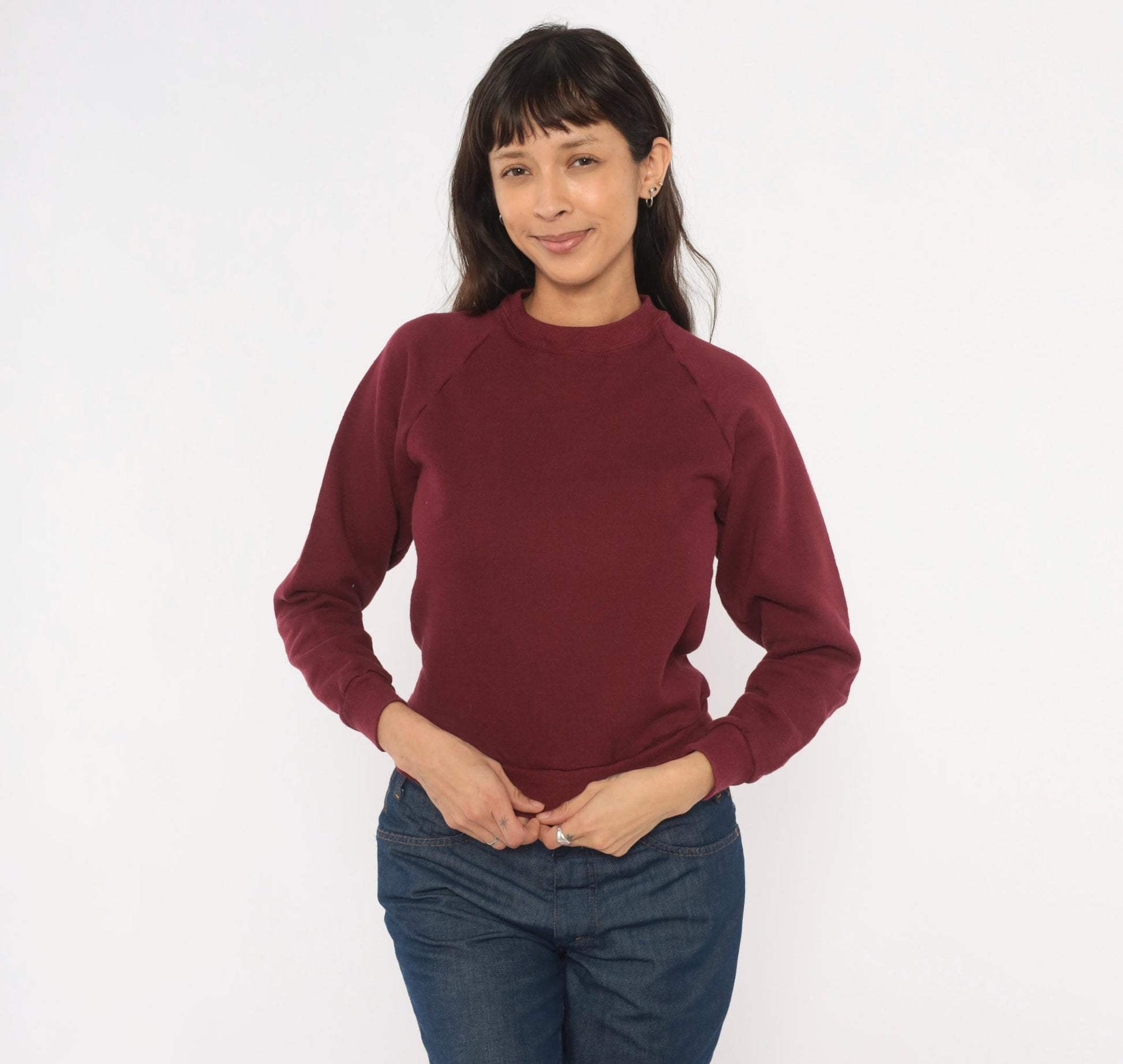 90s Jerzees Burgundy Raglan Sweatshirt Crewneck Solid Wine Pullover Extra Small XS