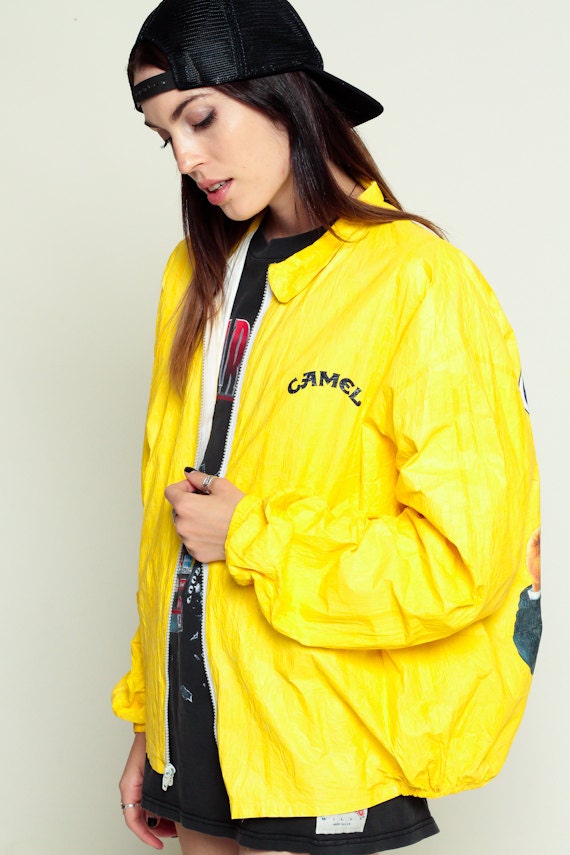 90s Camel Joe Cigarettes Tyvek Windbreaker Jacket Yellow Extra Large XL