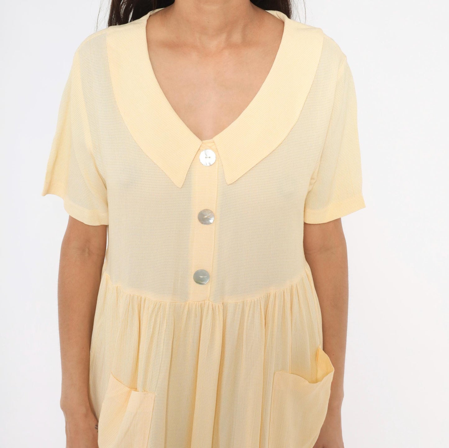 90s Dressing Clio Yellow Gingham Midi Dress Peter Pan Collar Petite Medium
