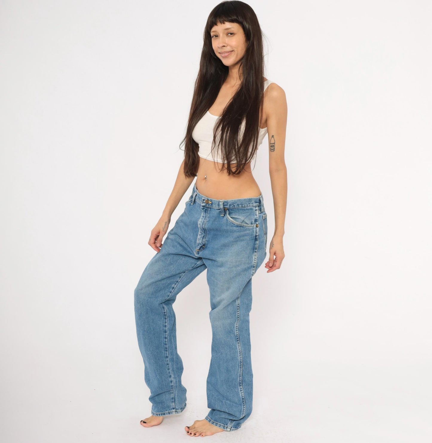 90s Wrangler Medium Wash Straight Leg Jeans High Rise Blue Denim 35x34