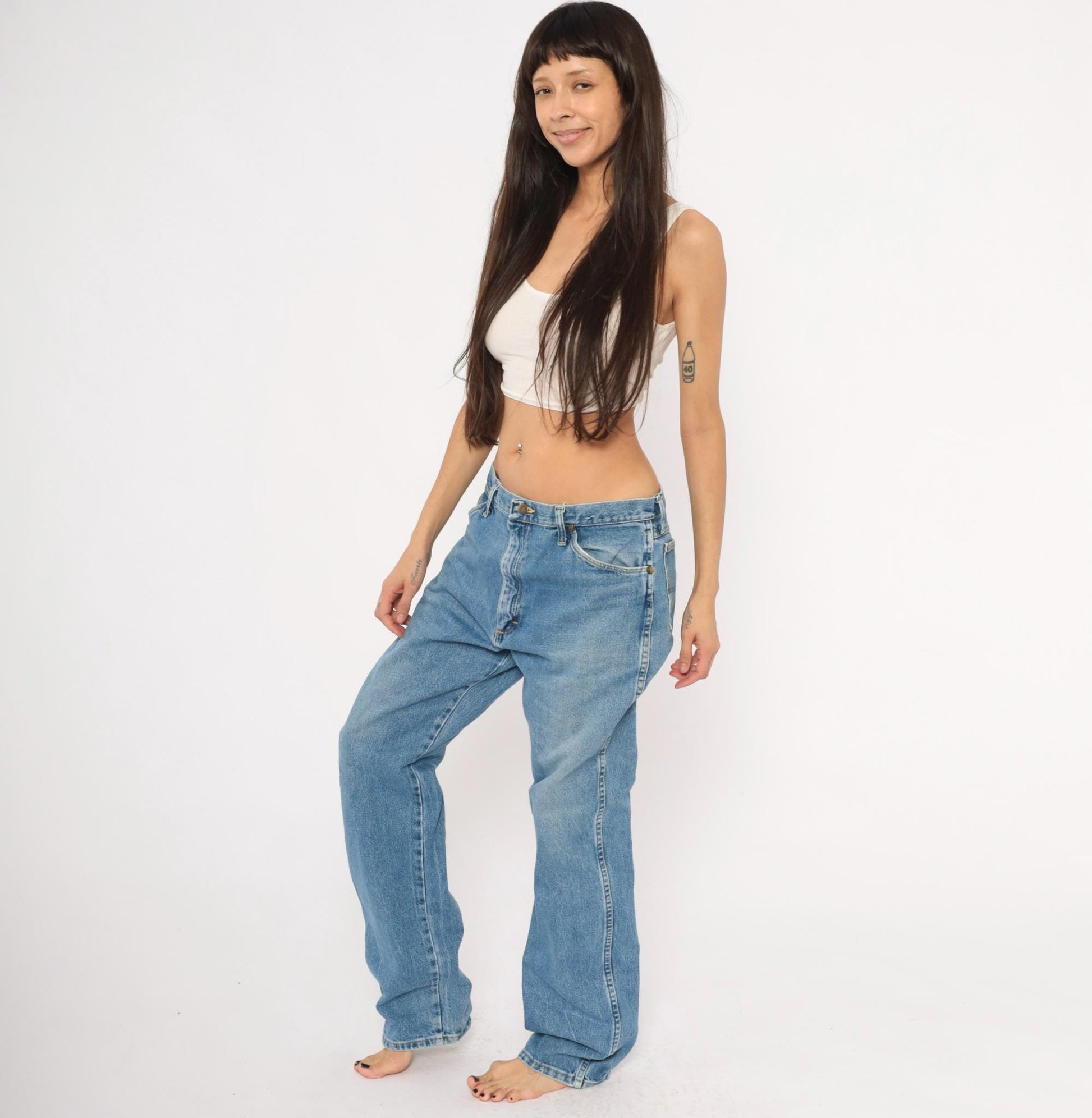 90s Wrangler Medium Wash Straight Leg Jeans High Rise Blue Denim 35x34