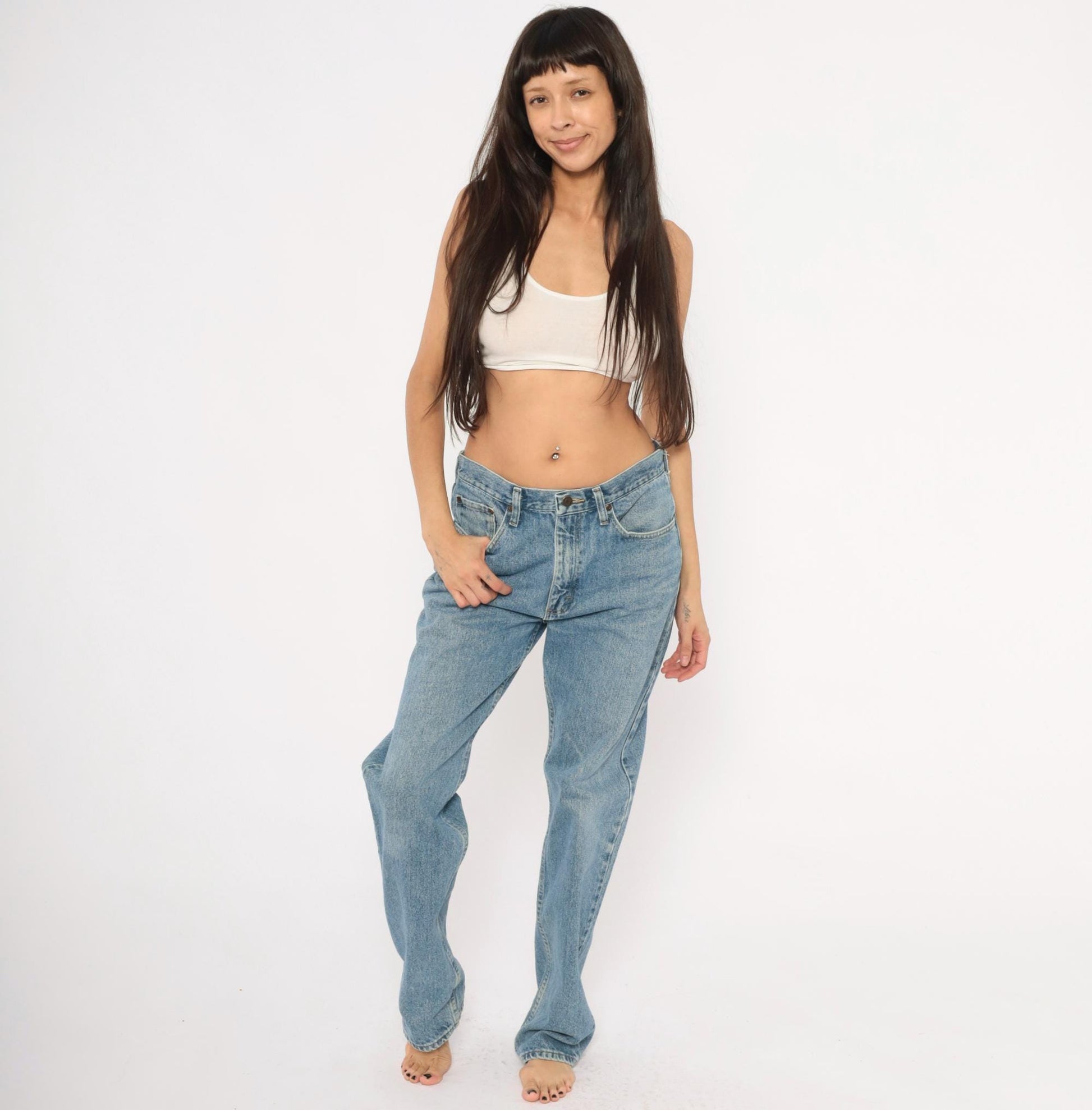 90s Wrangler Straight Leg Jeans Light Stonewash Blue Cotton 32x34
