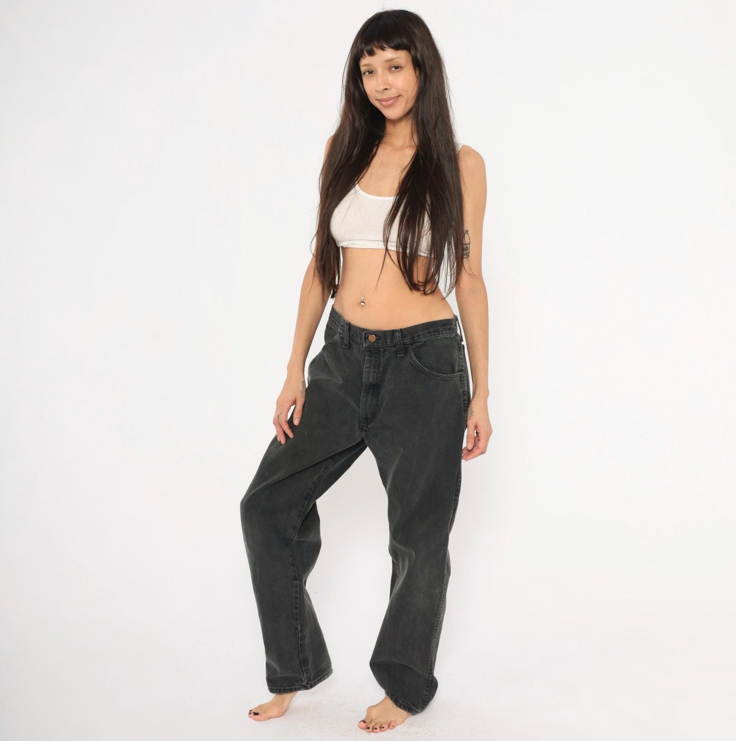 90s Rustler Faded Black High Rise Straight Leg Jeans 36x32