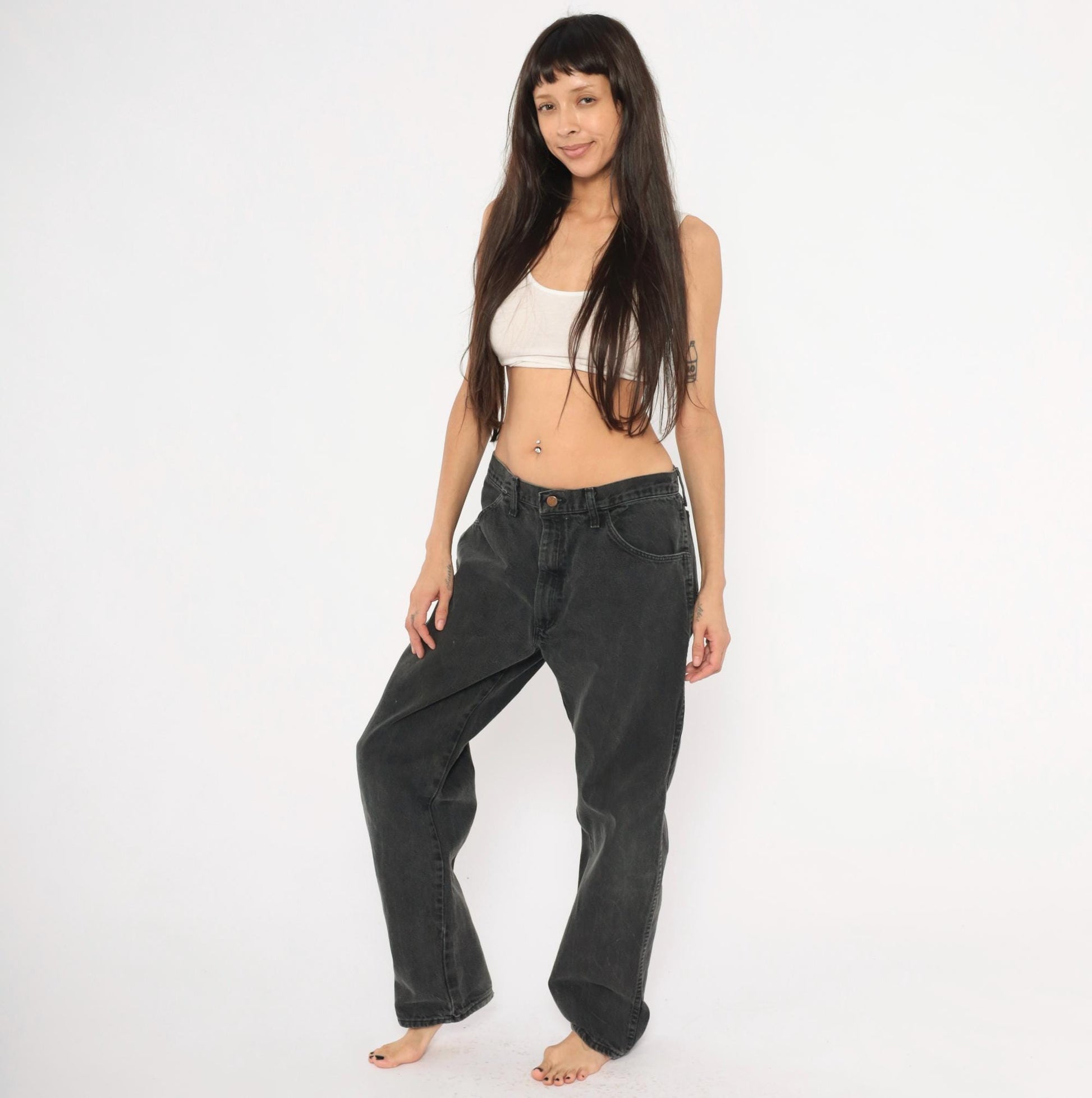 90s Rustler Faded Black High Rise Straight Leg Jeans 36x32