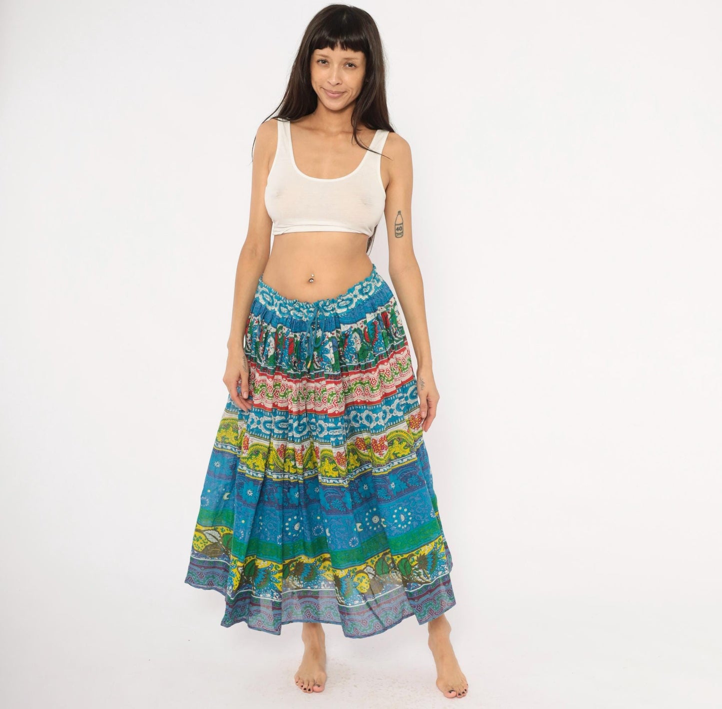 90s Anabell Tiered Maxi Skirt Cobalt Blue Paisley Floral Gauze Extra Large XXL