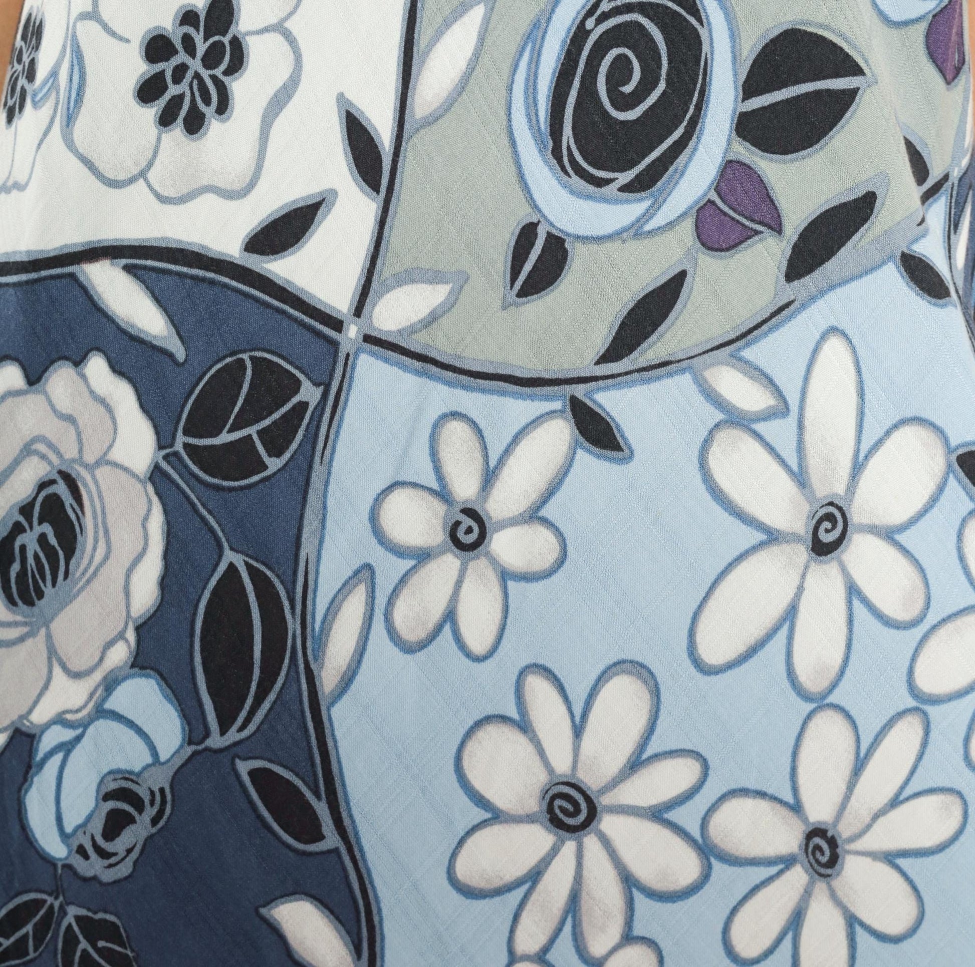 Y2K Iolani Patchwork Floral Mini Dress Navy Sky Blue Rayon Small
