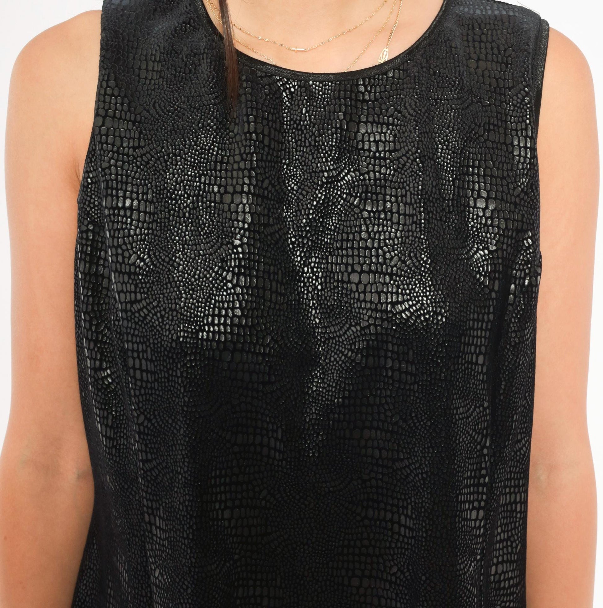 90s Robbie Bee Black Snakeskin Shift Dress Keyhole Back Knee Length Large L
