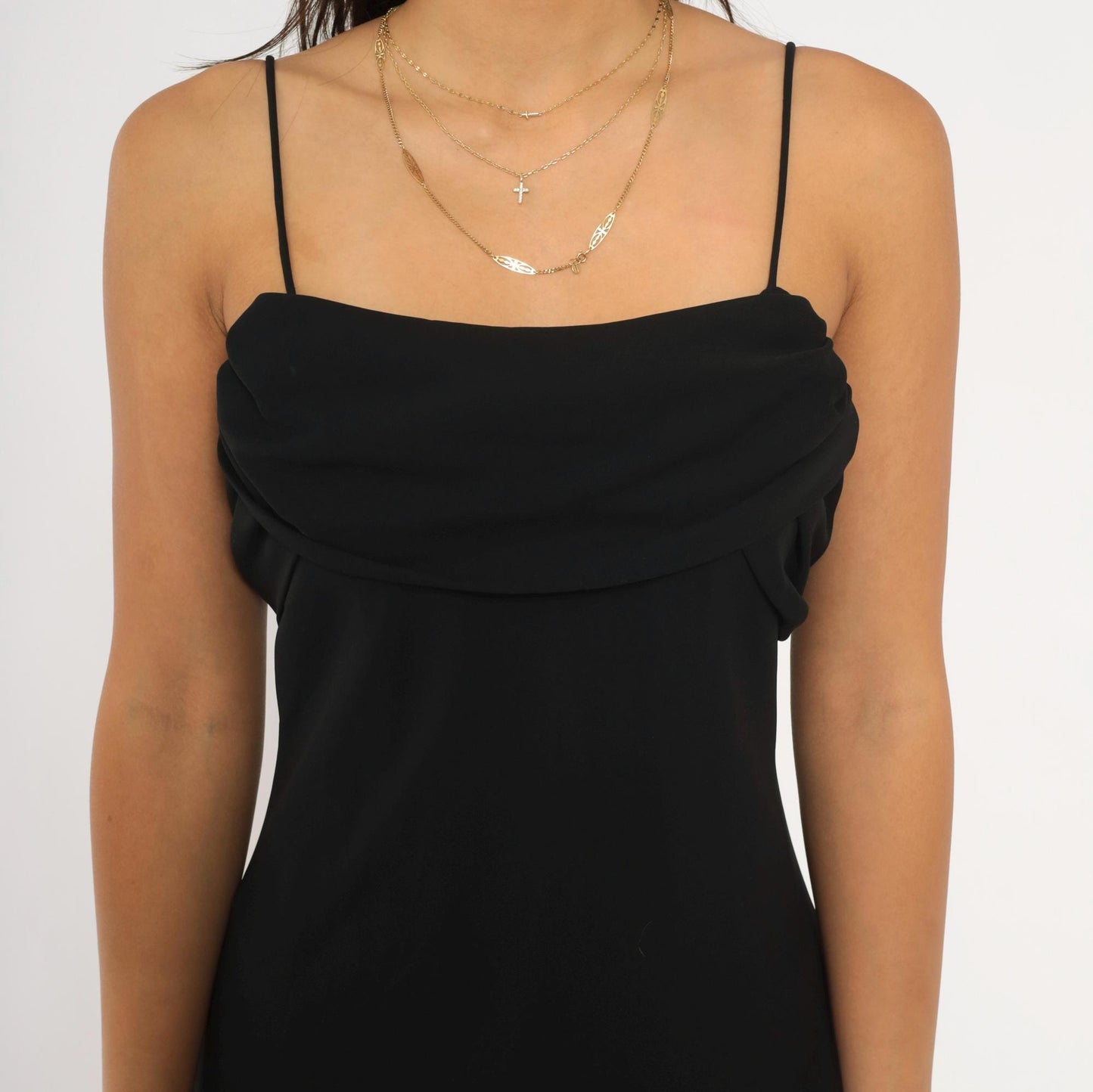 90s Betsy & Adam Black Cowl Neck Maxi Gown Ruched Back Medium M