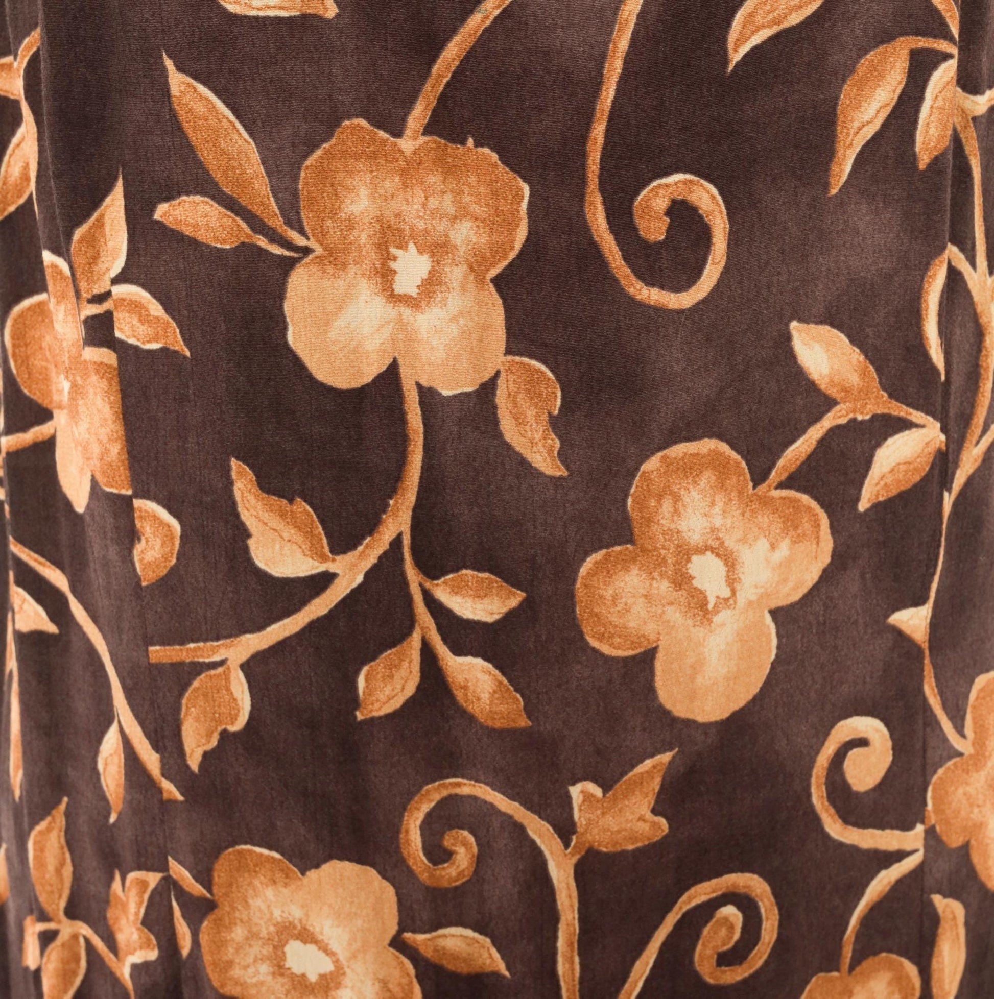 90s AGB Floral Maxi Dress Brown Gold Vine Sleeveless V Neck Plus Size XXL